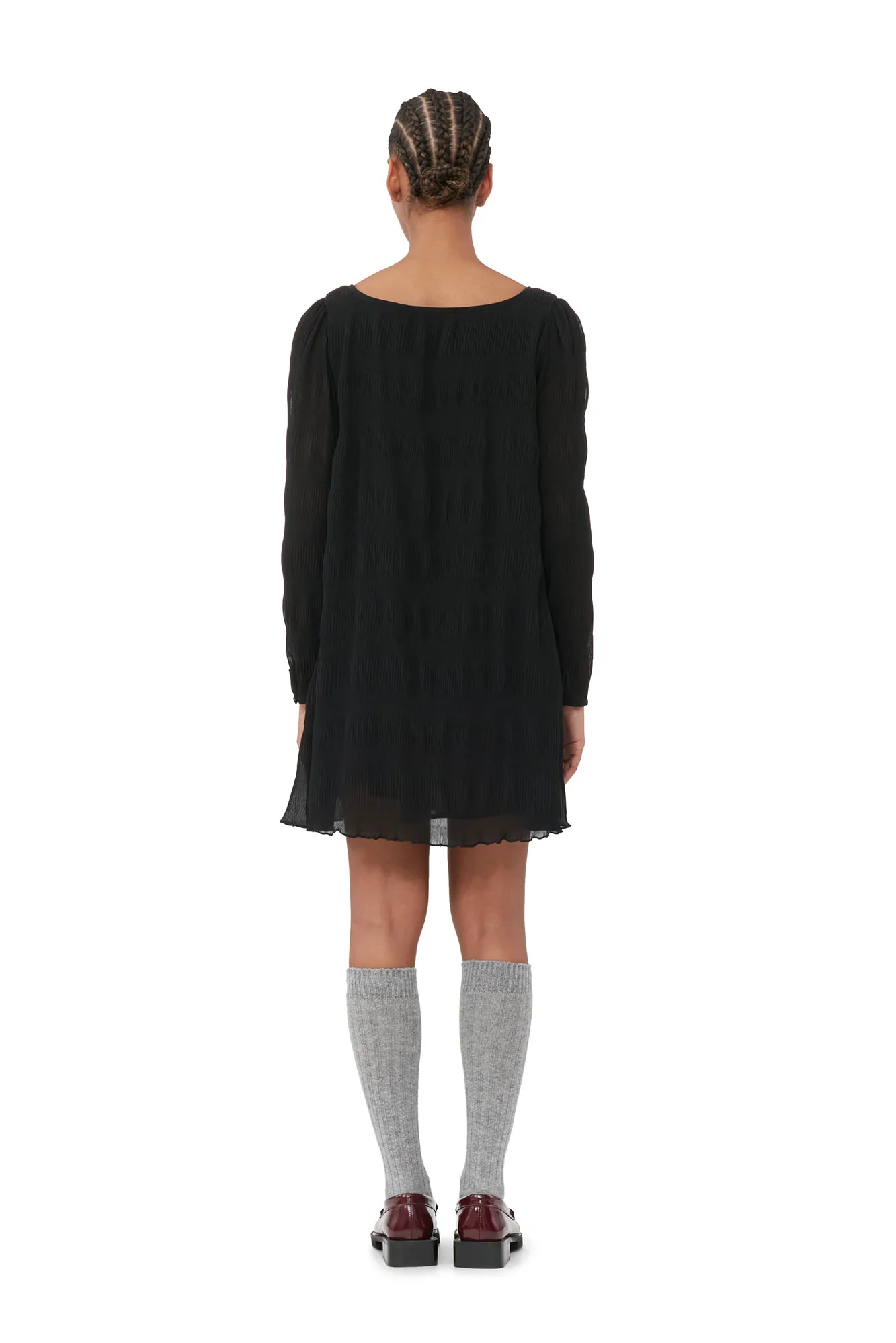Pleated Georgette Mini Dress | Black - Image 4