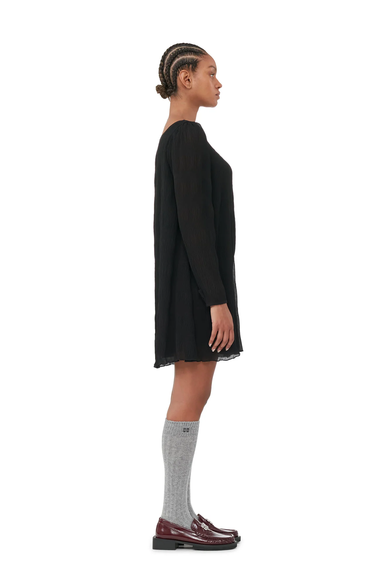 Pleated Georgette Mini Dress | Black - Image 5