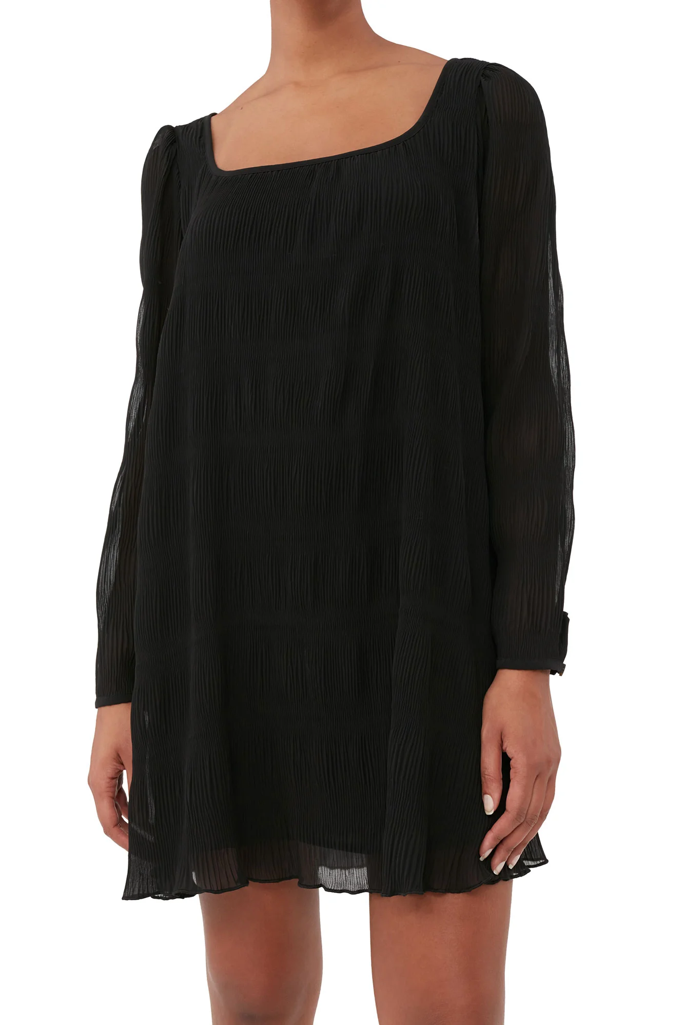 Pleated Georgette Mini Dress | Black - Image 6