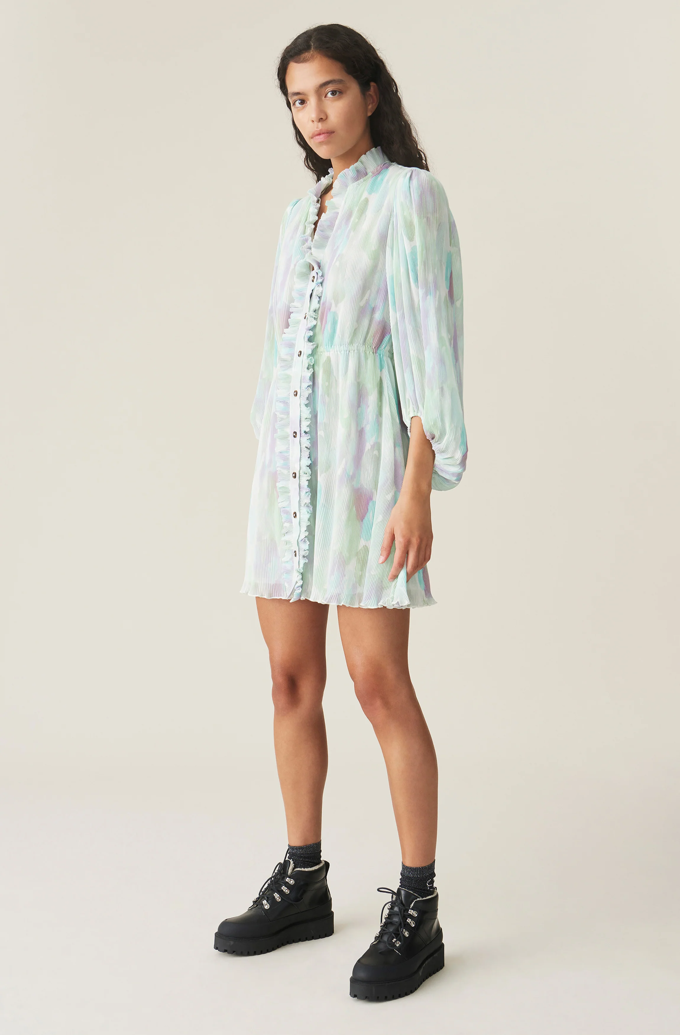 Pleated Georgette Mini Dress | Bright White - Image 2