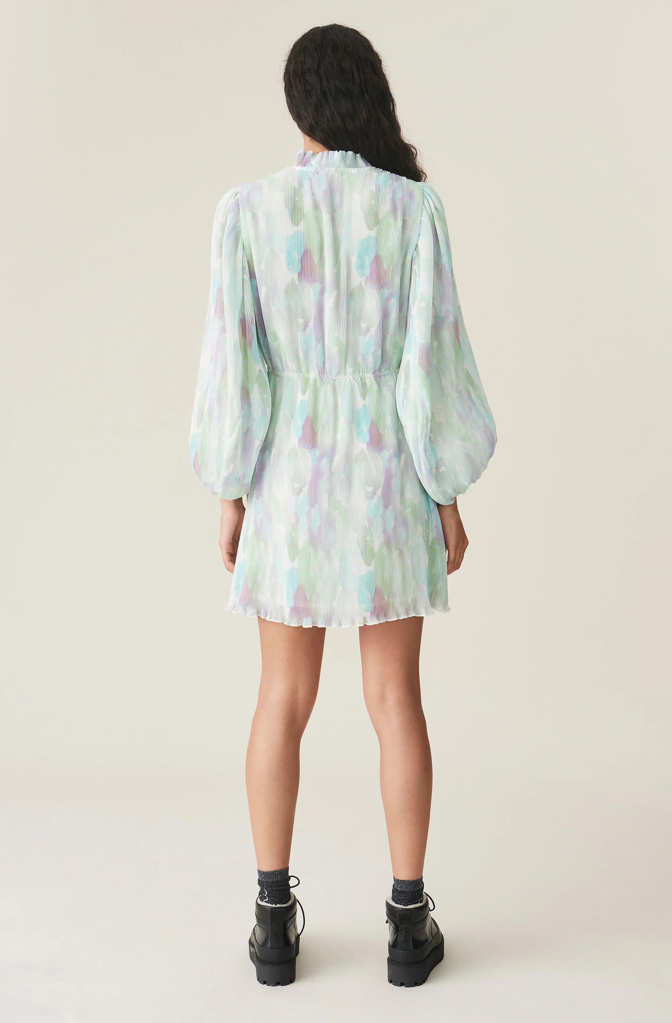 Pleated Georgette Mini Dress | Bright White - Image 3