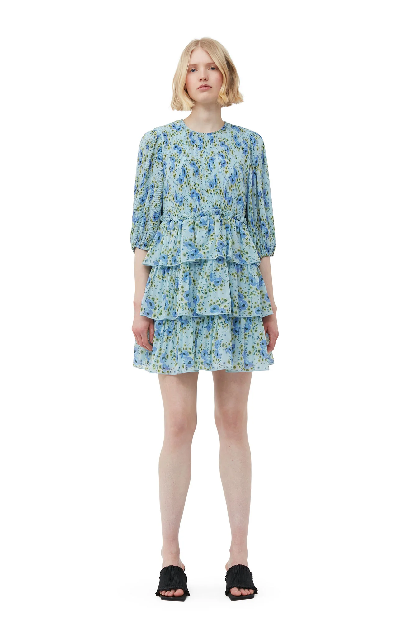 Pleated Georgette Mini Dress | Ice Water - Image 3