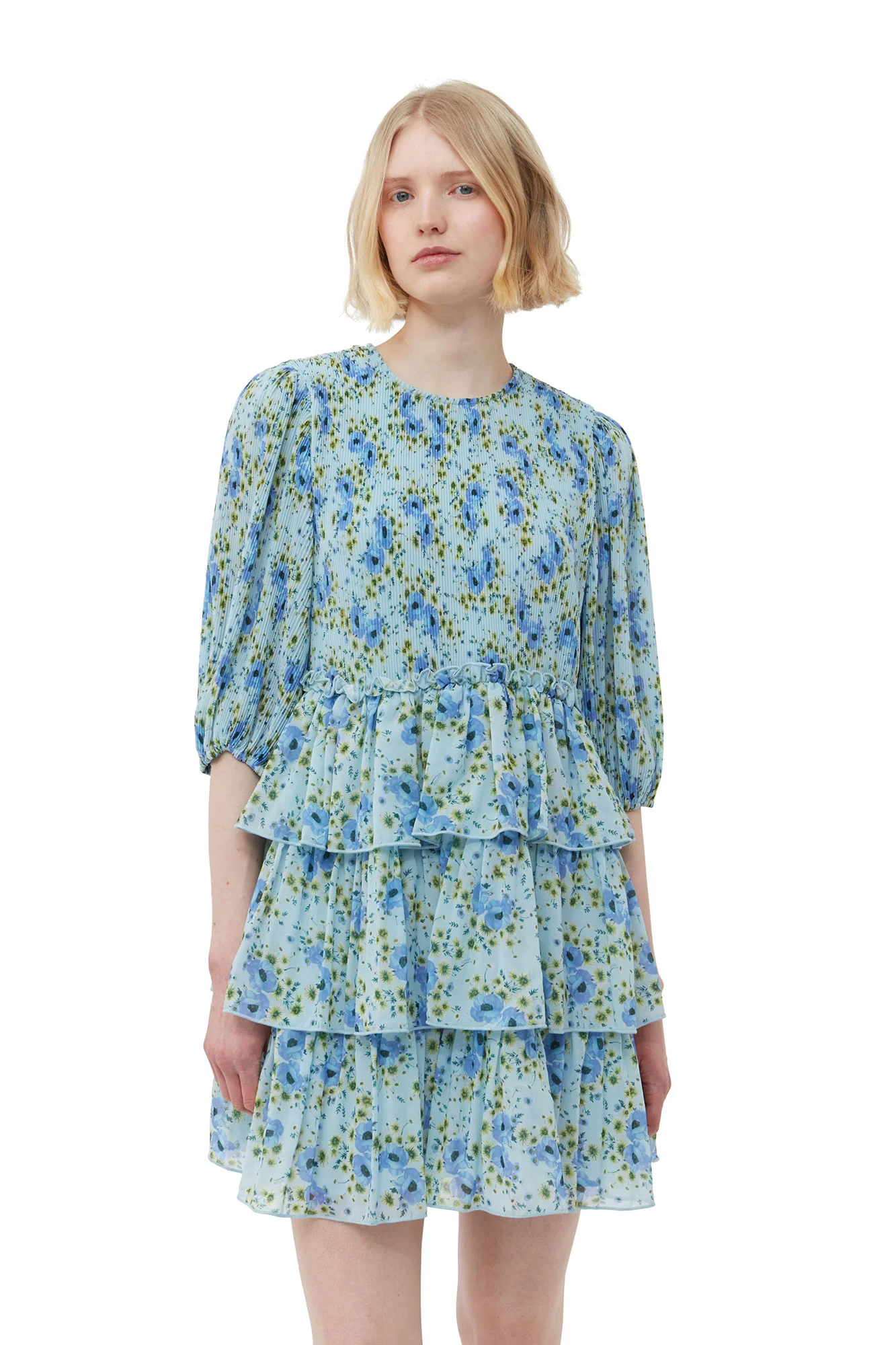 Pleated Georgette Mini Dress | Ice Water - Image 6