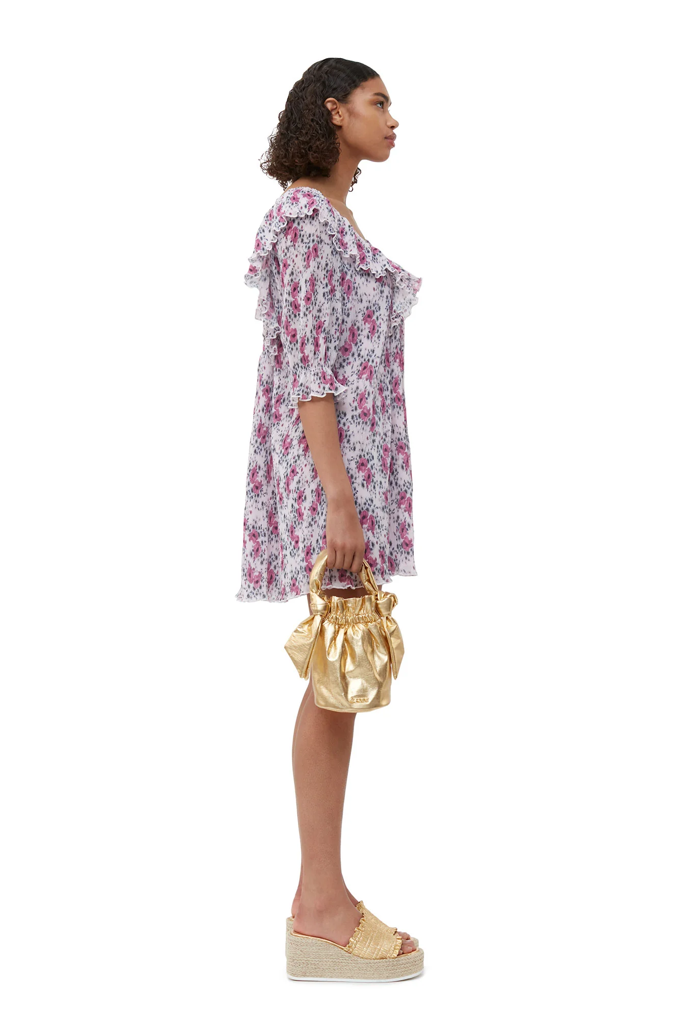 Pleated Georgette Ruffle Mini Dress | Mauve Chalk - Image 5