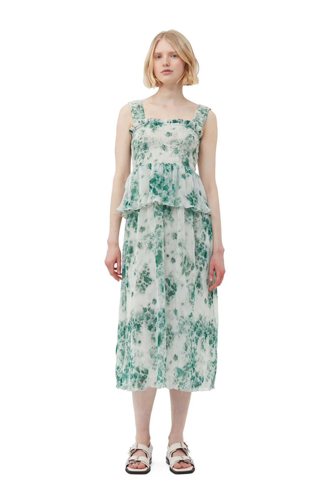 Pleated Georgette Smock Midi Dress | Egret - Image 3