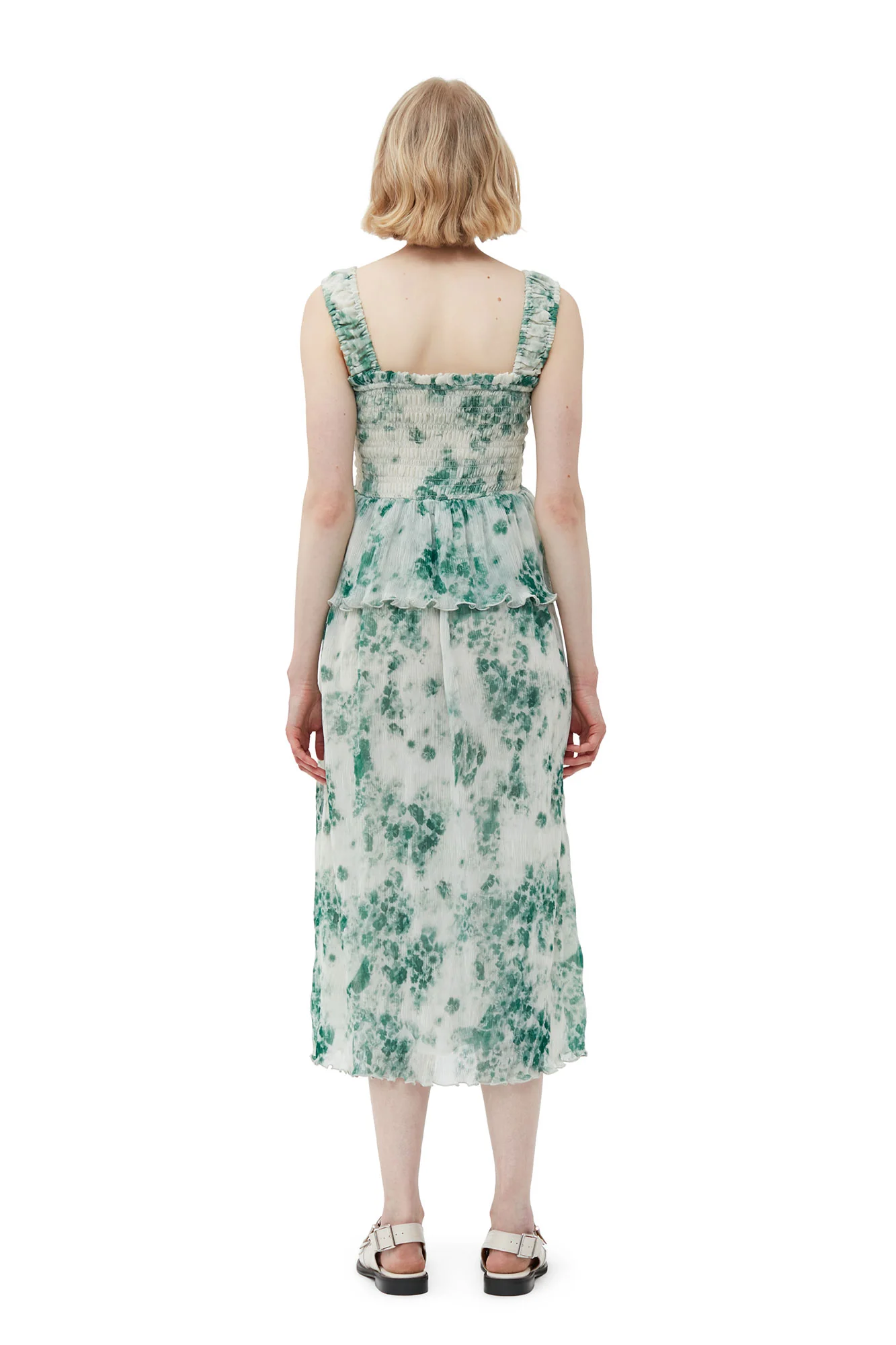 Pleated Georgette Smock Midi Dress | Egret - Image 4