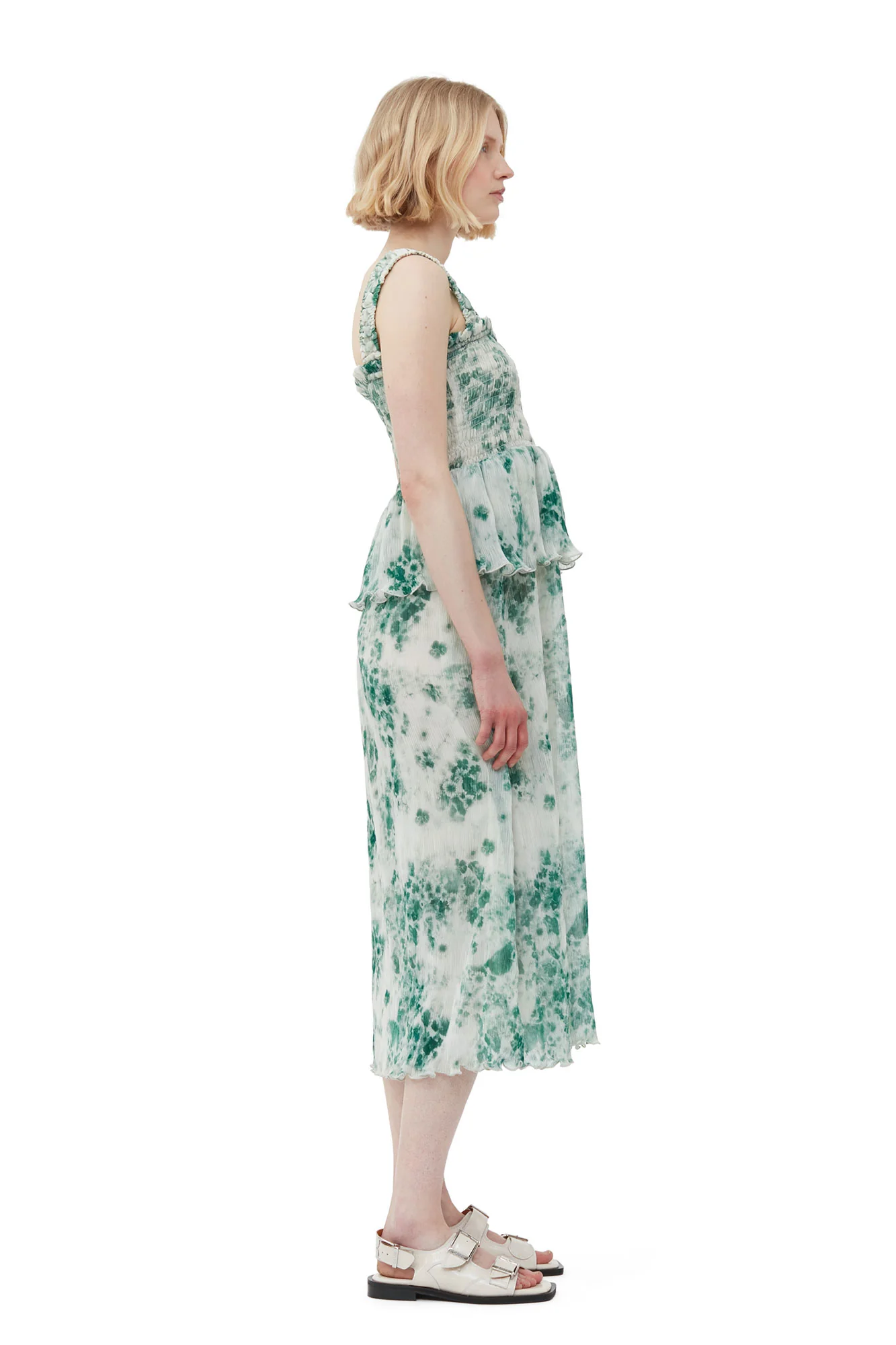 Pleated Georgette Smock Midi Dress | Egret - Image 5