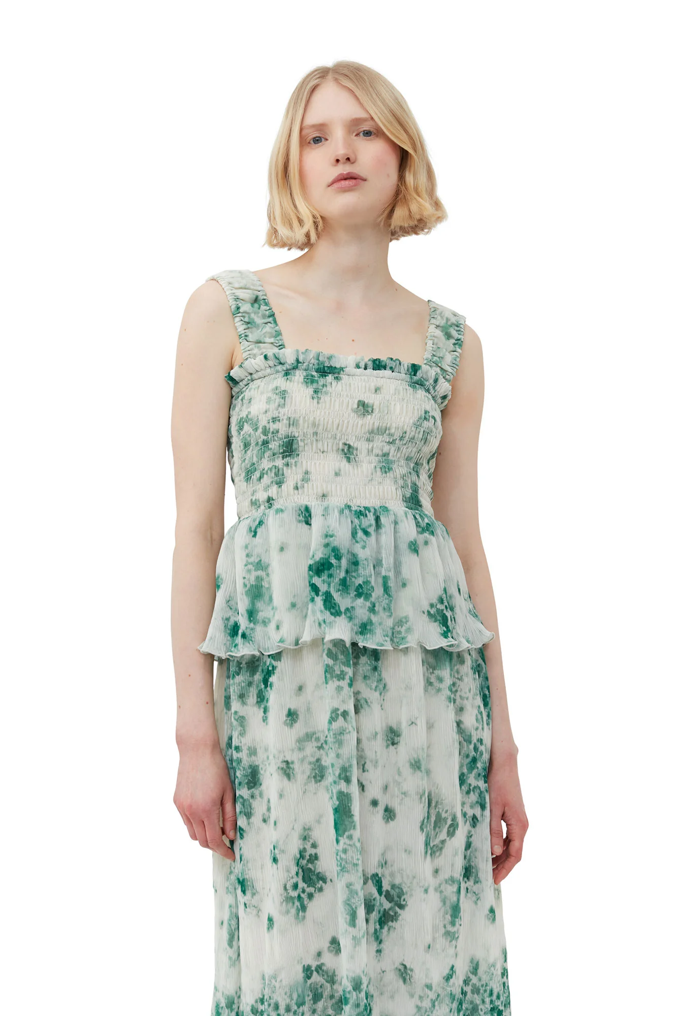 Pleated Georgette Smock Midi Dress | Egret - Image 6