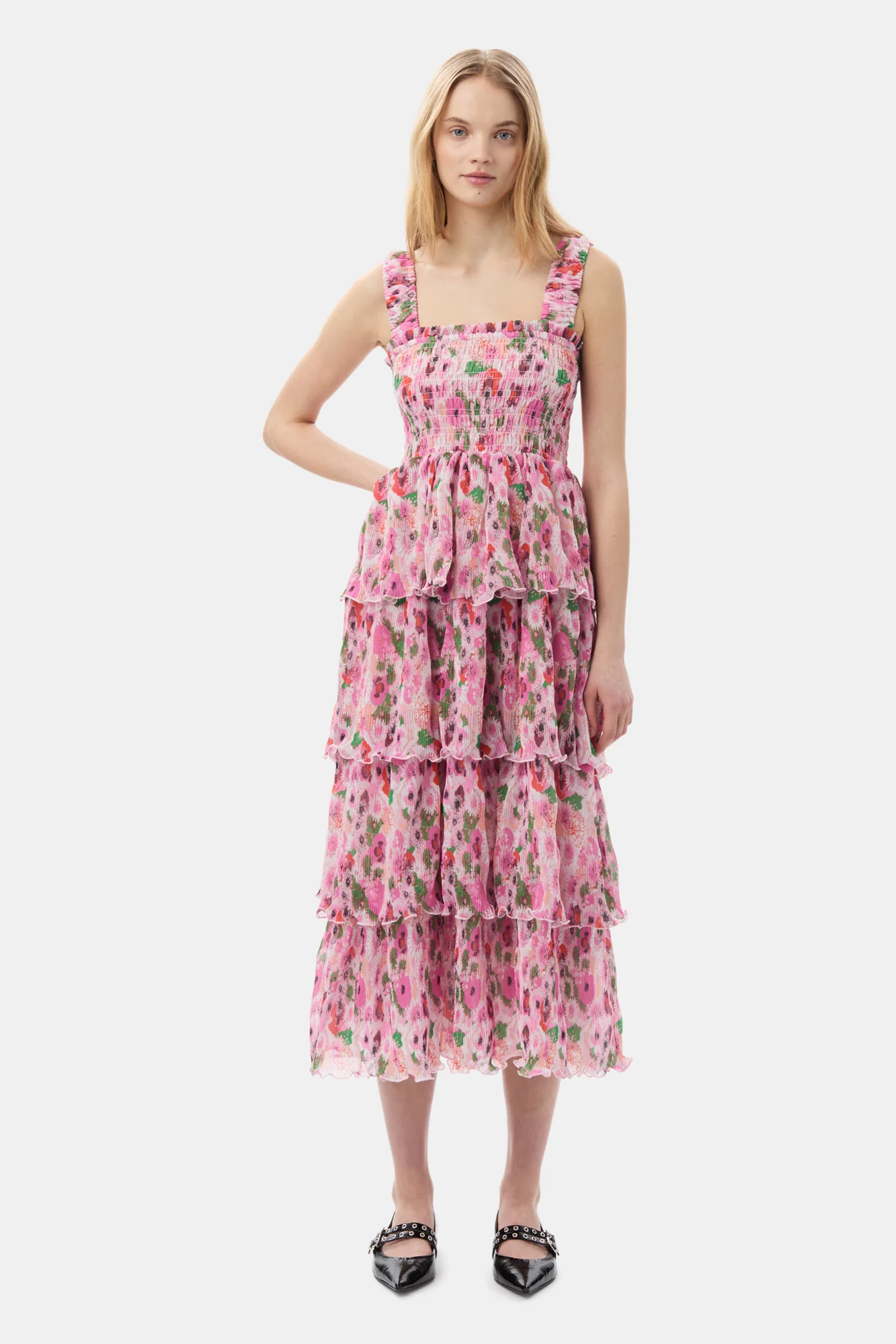 Pleated Georgette Smock Midi Dress | Sugar Plum - Image 4