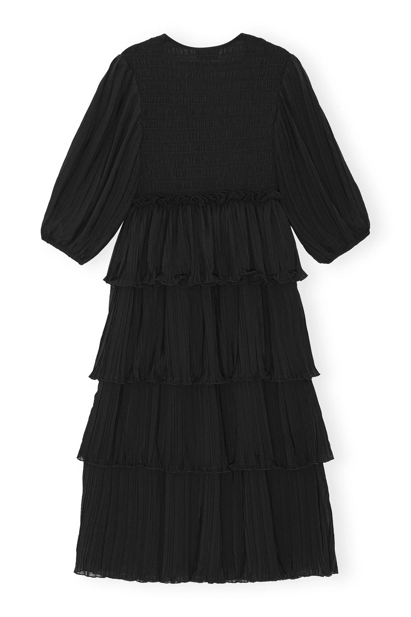 Pleated Georgette Square Neck Flounce Smock Midi Dress | Black - Image 2