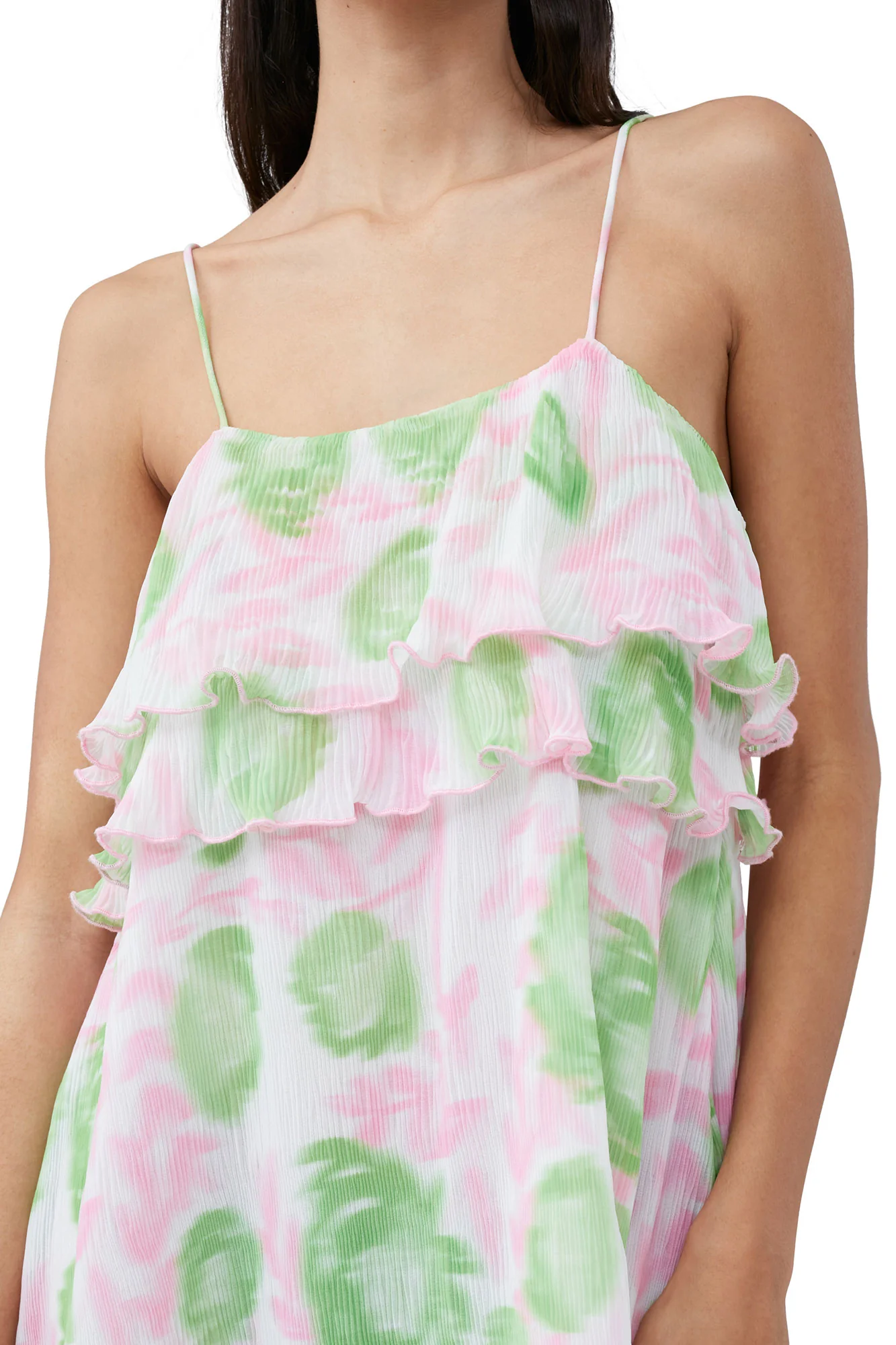 Pleated Georgette Strap Mini Dress | Pink Tulle - Image 6