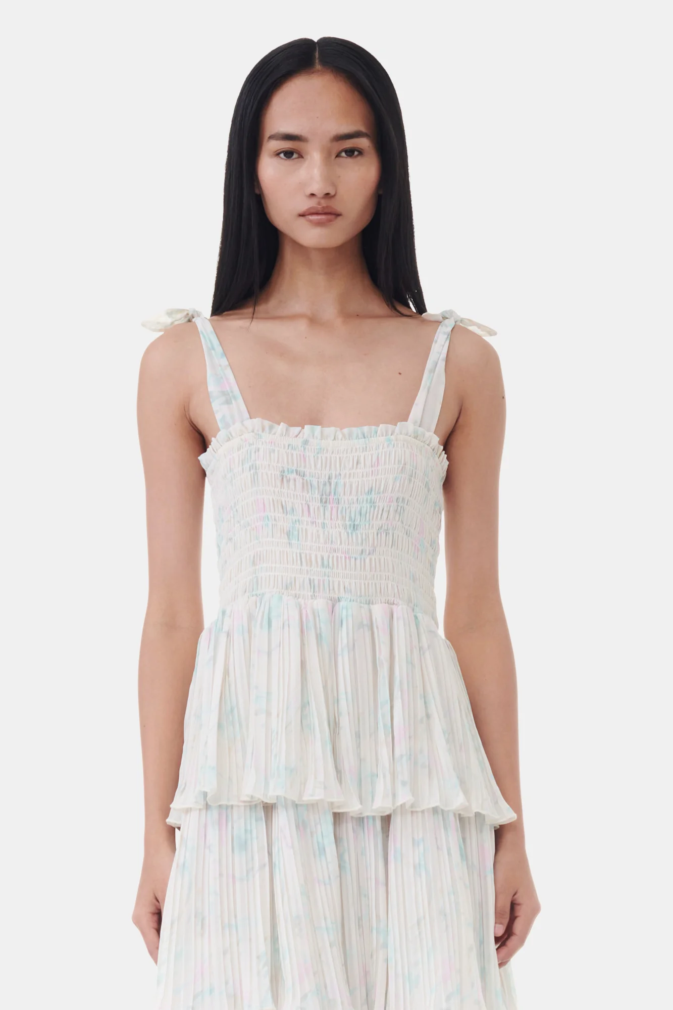 Pleated Georgette Strap Smock Midi Dress | Tofu - Image 4