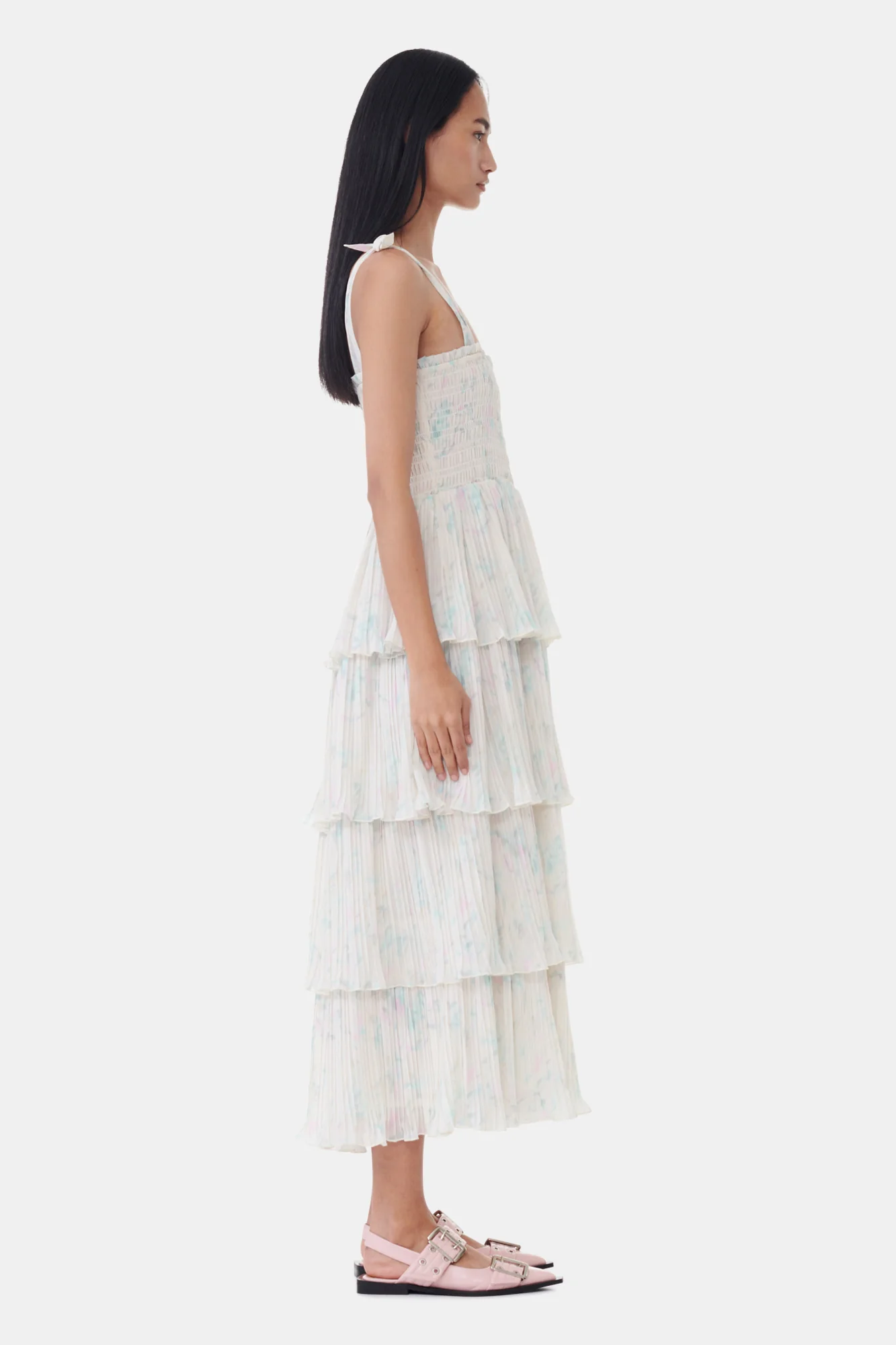 Pleated Georgette Strap Smock Midi Dress | Tofu - Image 5