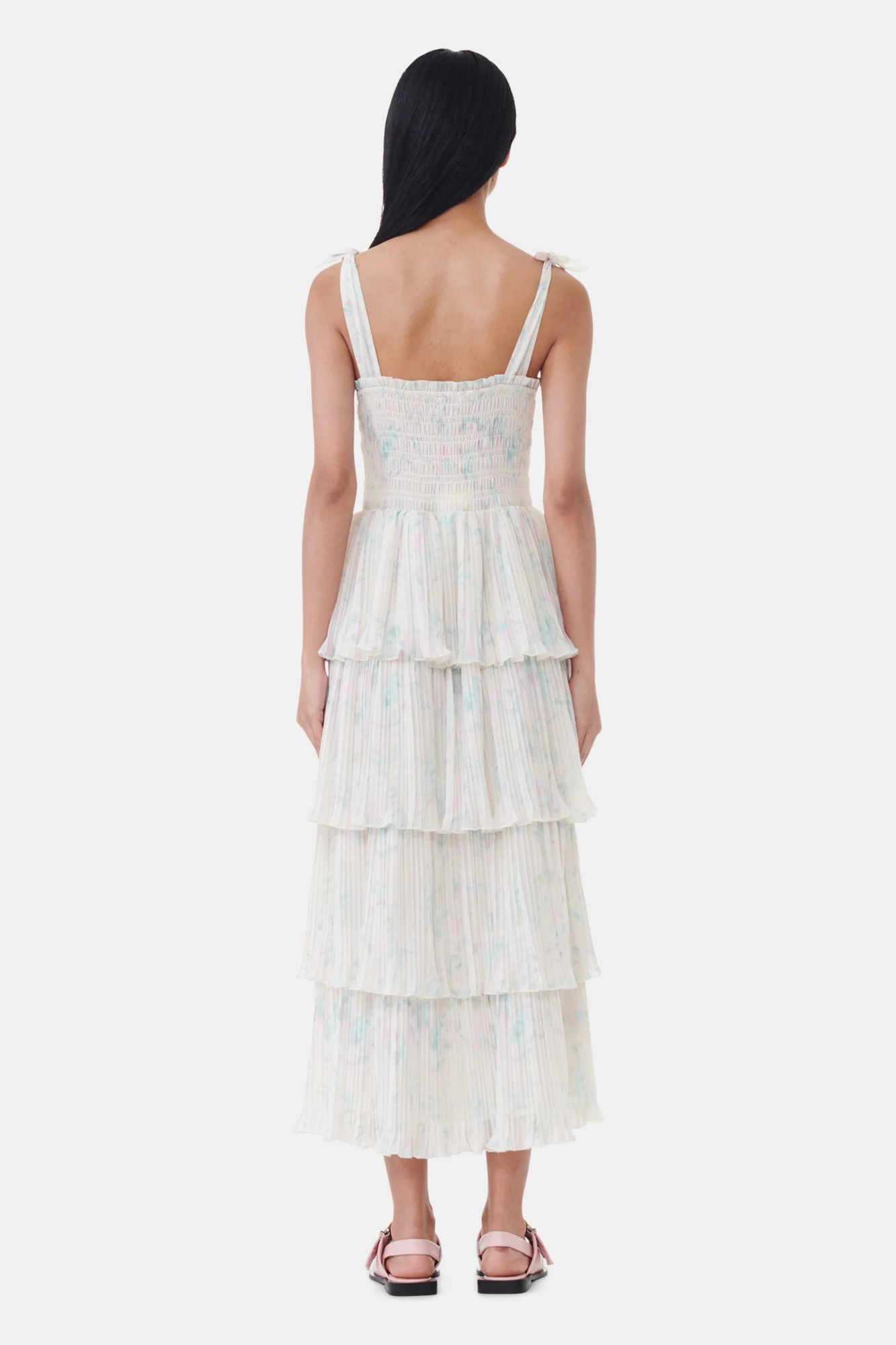 Pleated Georgette Strap Smock Midi Dress | Tofu - Image 6