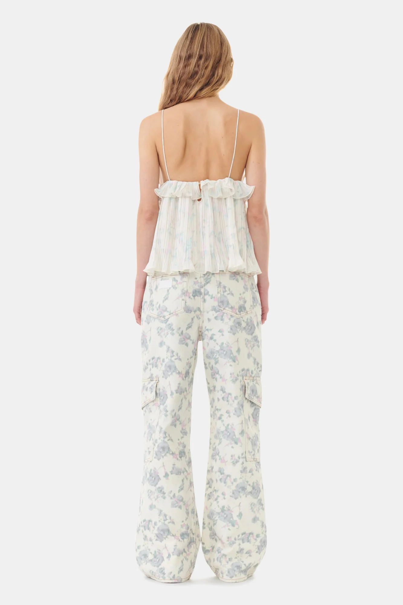 Pleated Georgette Strap Top | Tofu - Image 6