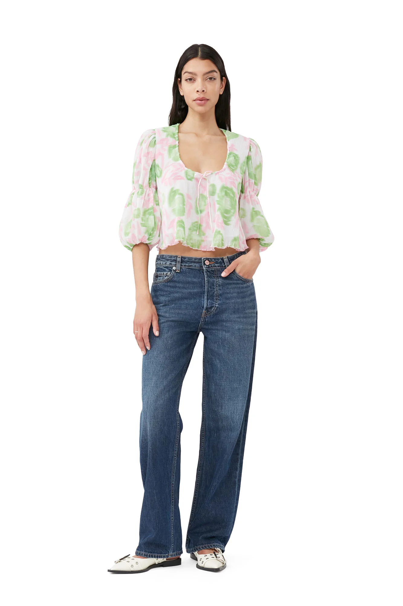 Pleated Georgette U-neck Blouse | Pink Tulle - Image 3