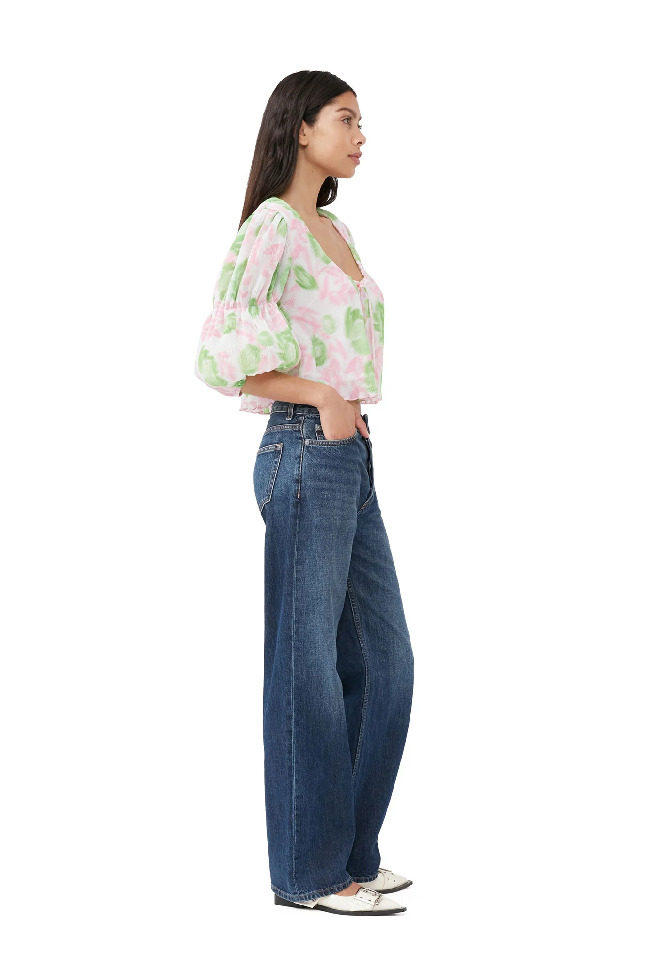 Pleated Georgette U-neck Blouse | Pink Tulle - Image 5