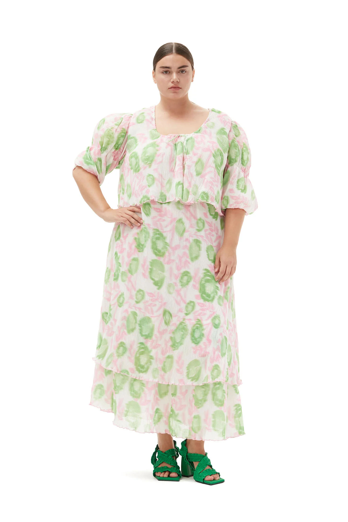 Pleated Georgette U-neck Blouse | Pink Tulle - Image 7