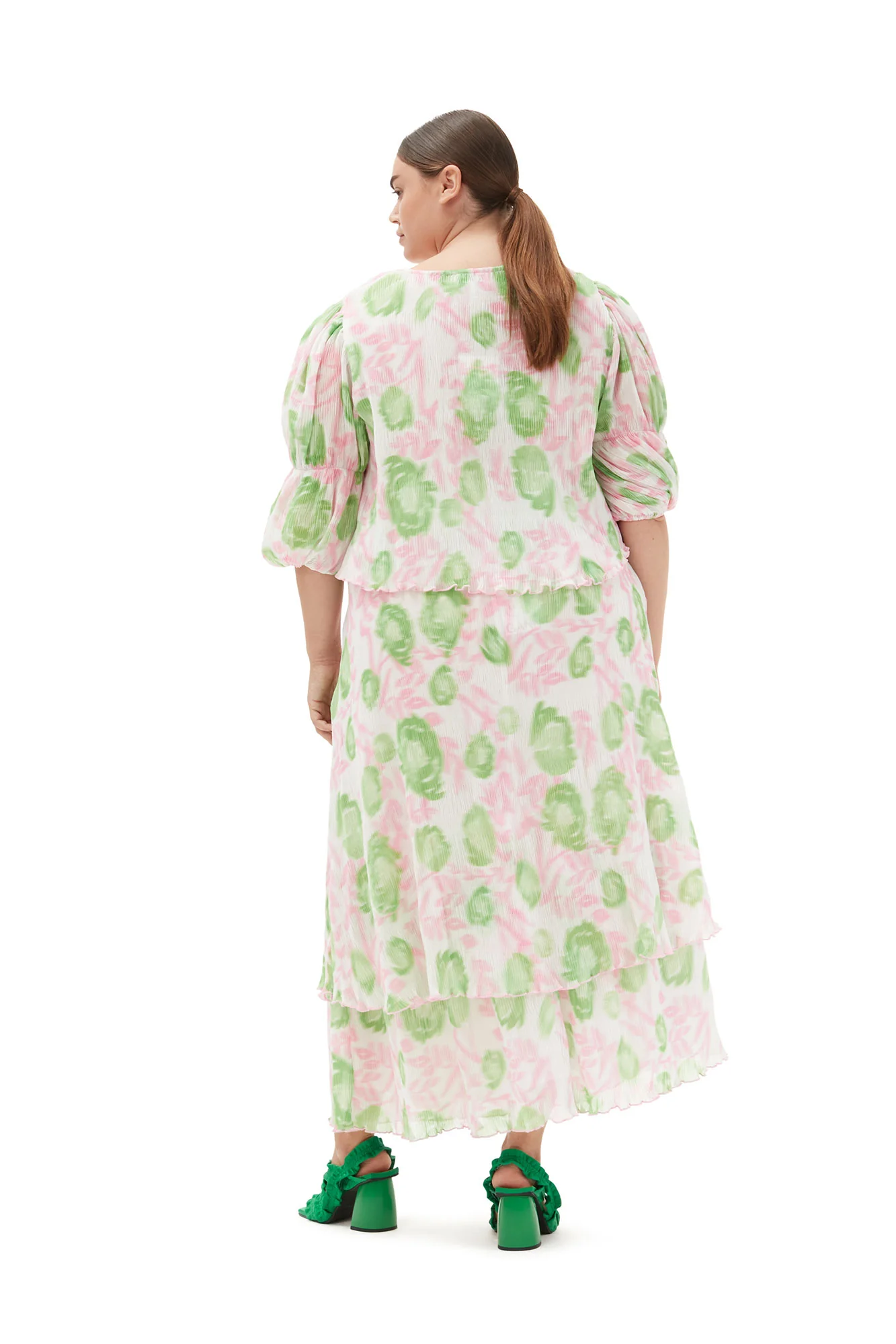 Pleated Georgette U-neck Blouse | Pink Tulle - Image 8