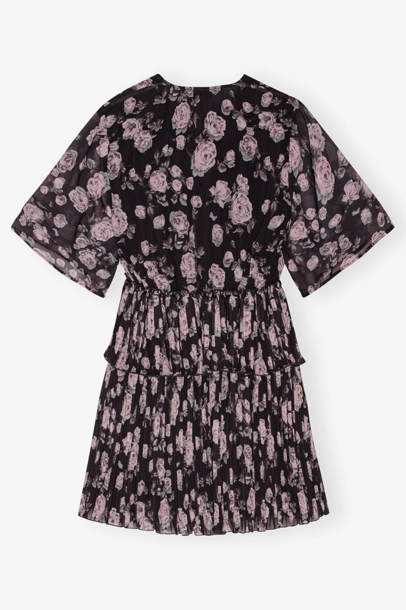 Pleated Georgette V-Neck Flounce Mini Dress | Phantom - Image 2