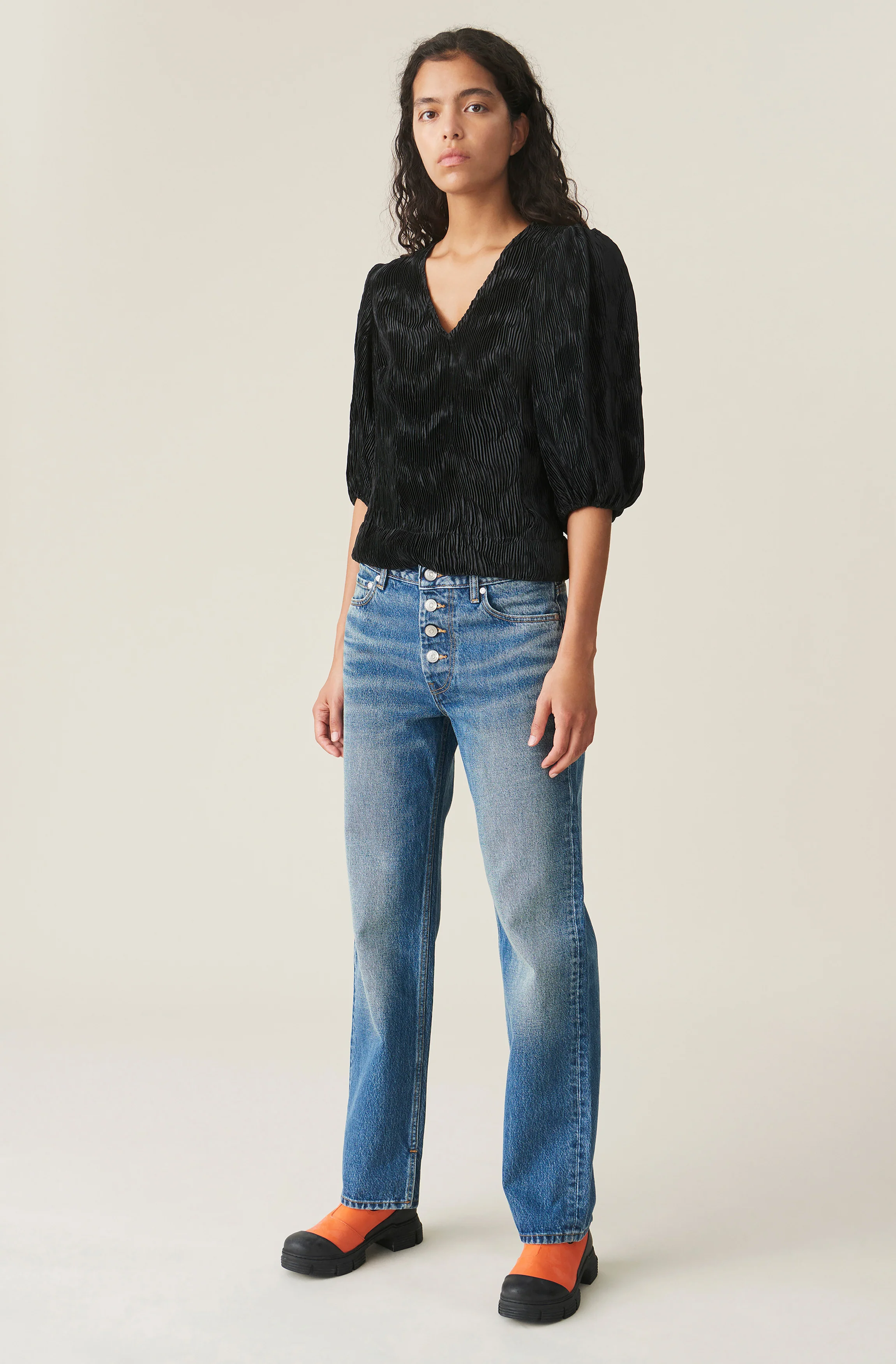 Pleated Satin Blouse | Black - Image 3