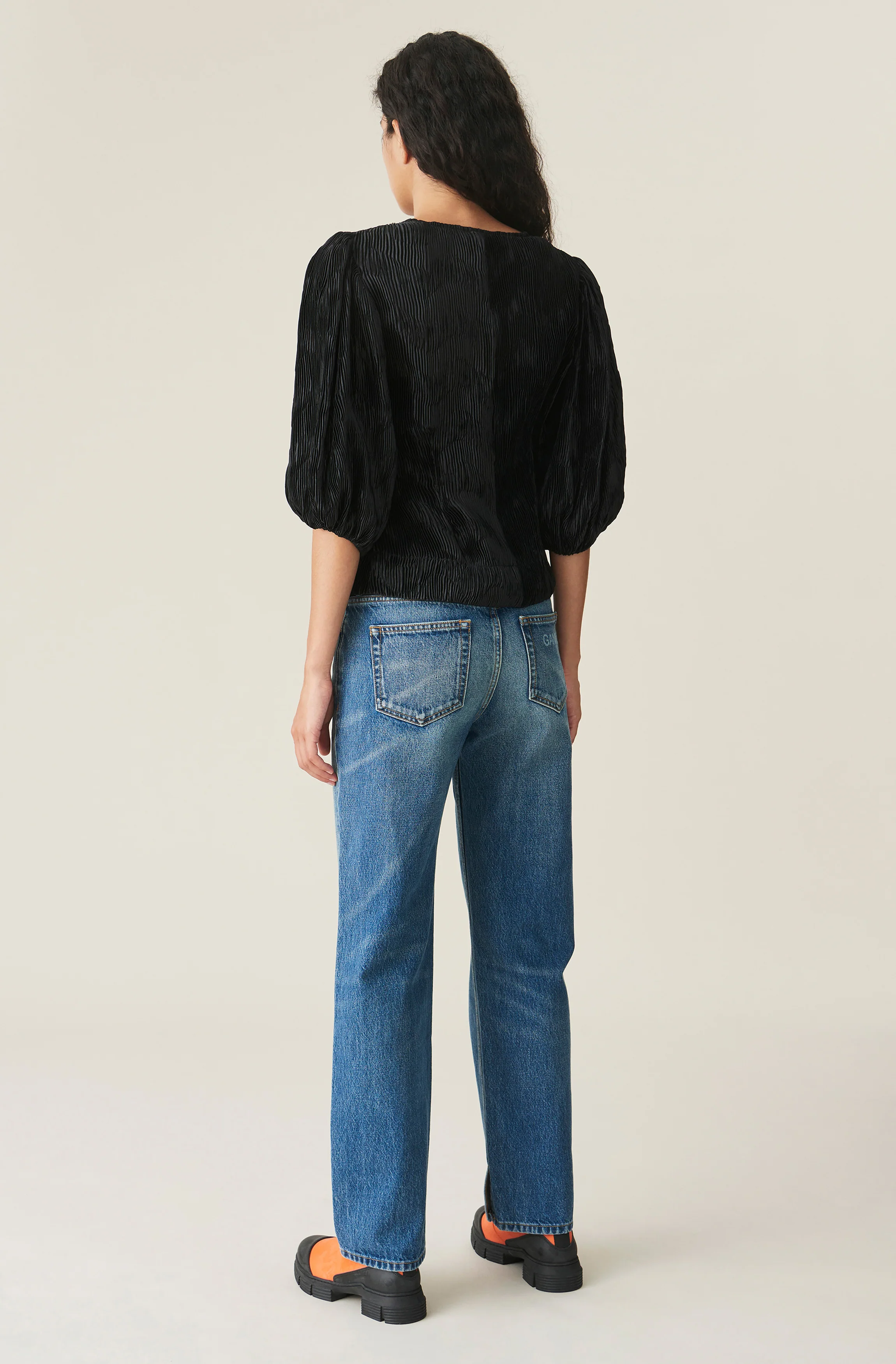 Pleated Satin Blouse | Black - Image 4