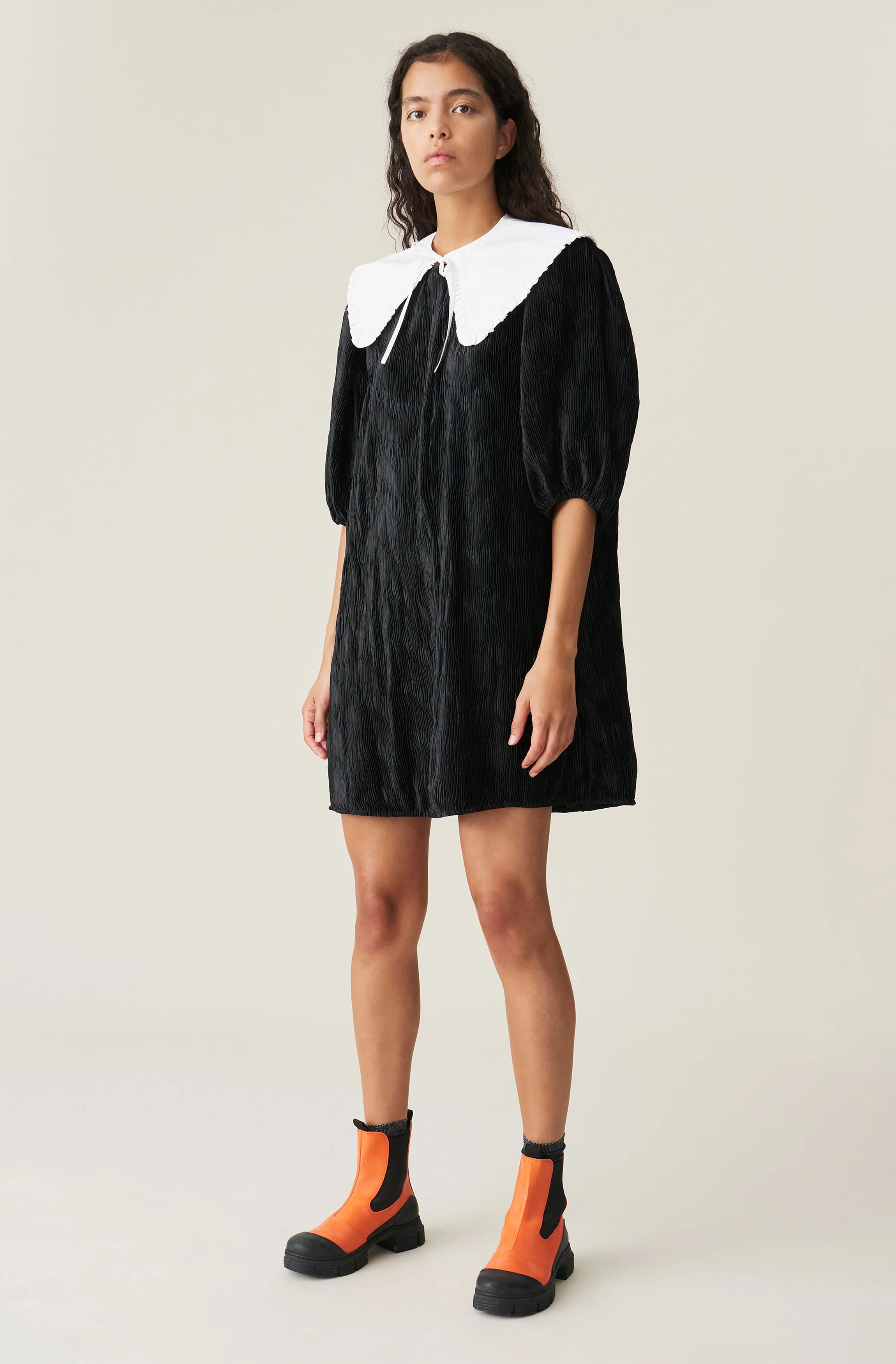Pleated Satin Mini Dress | Black - Image 2
