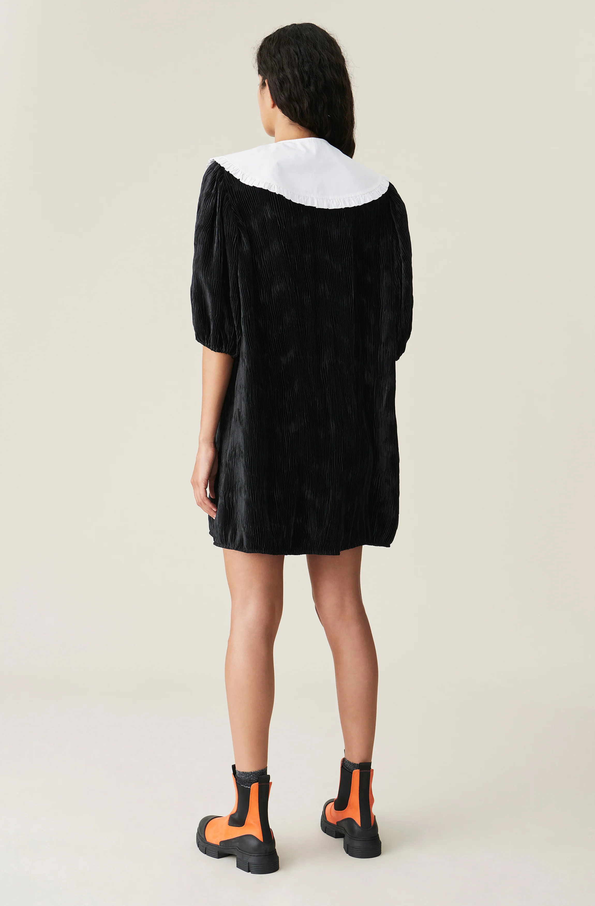Pleated Satin Mini Dress | Black - Image 3