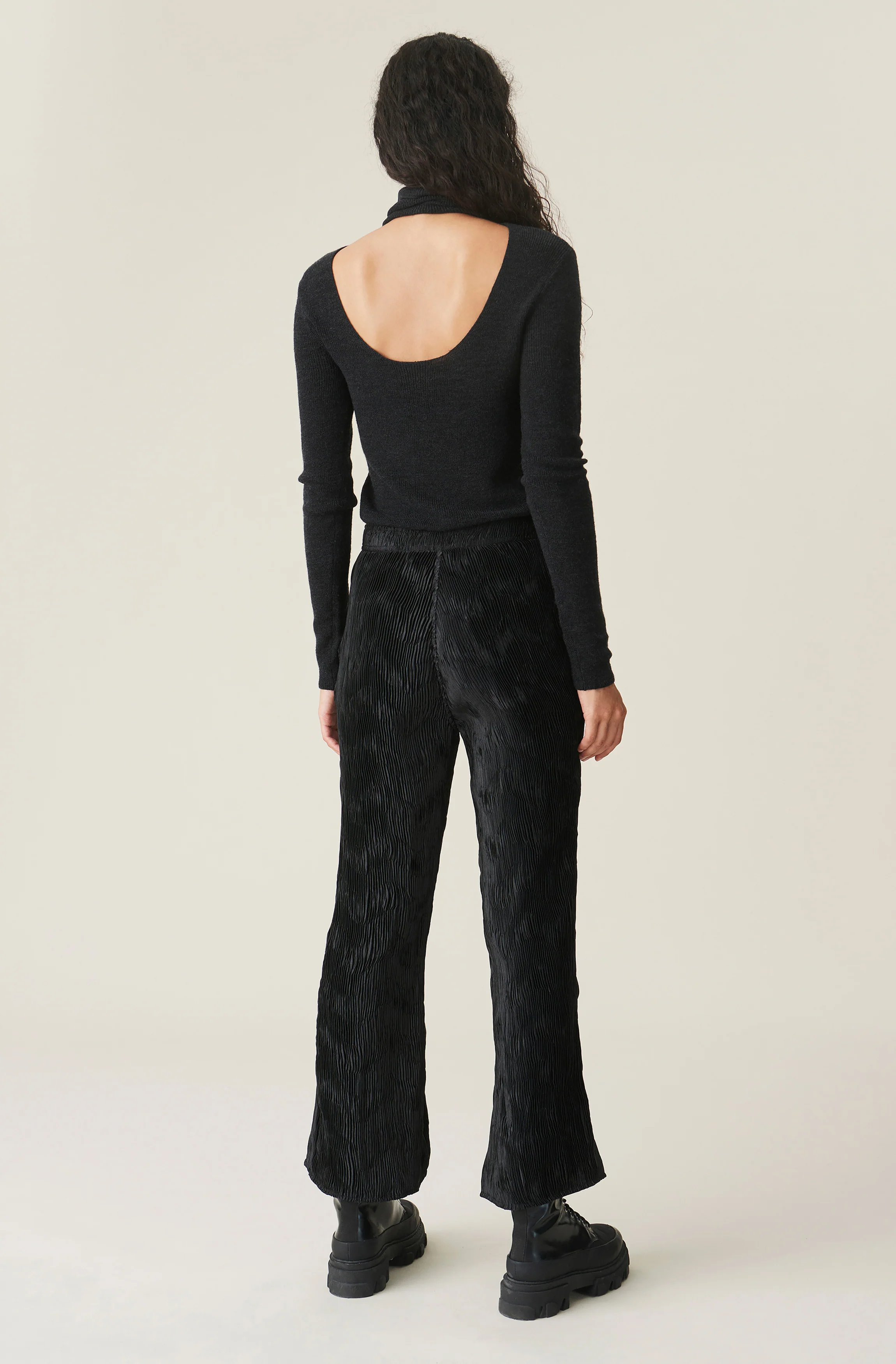 Pleated Satin Trousers | Black - Image 3