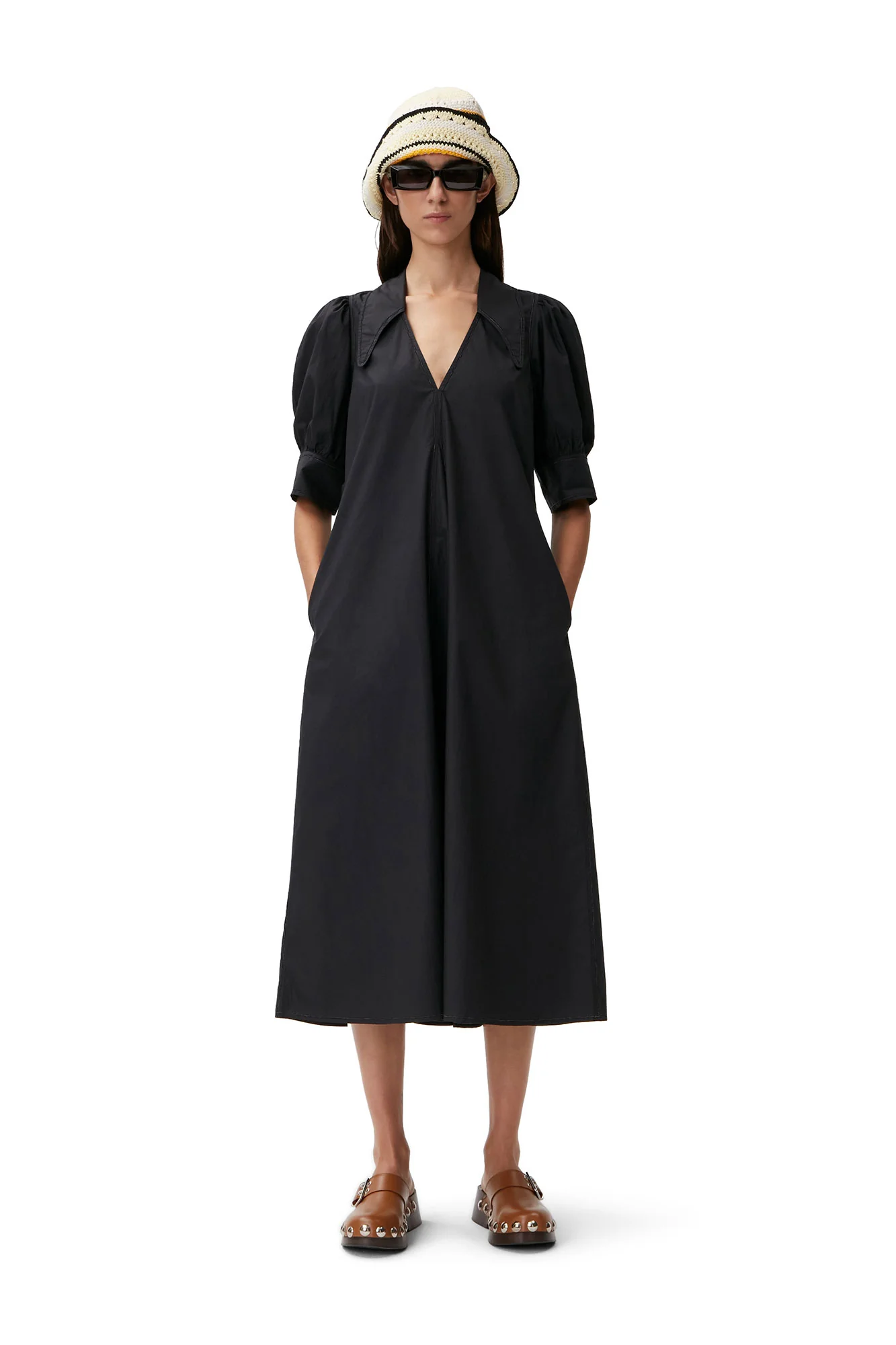 Poplin Midi Dress | Black - Image 3