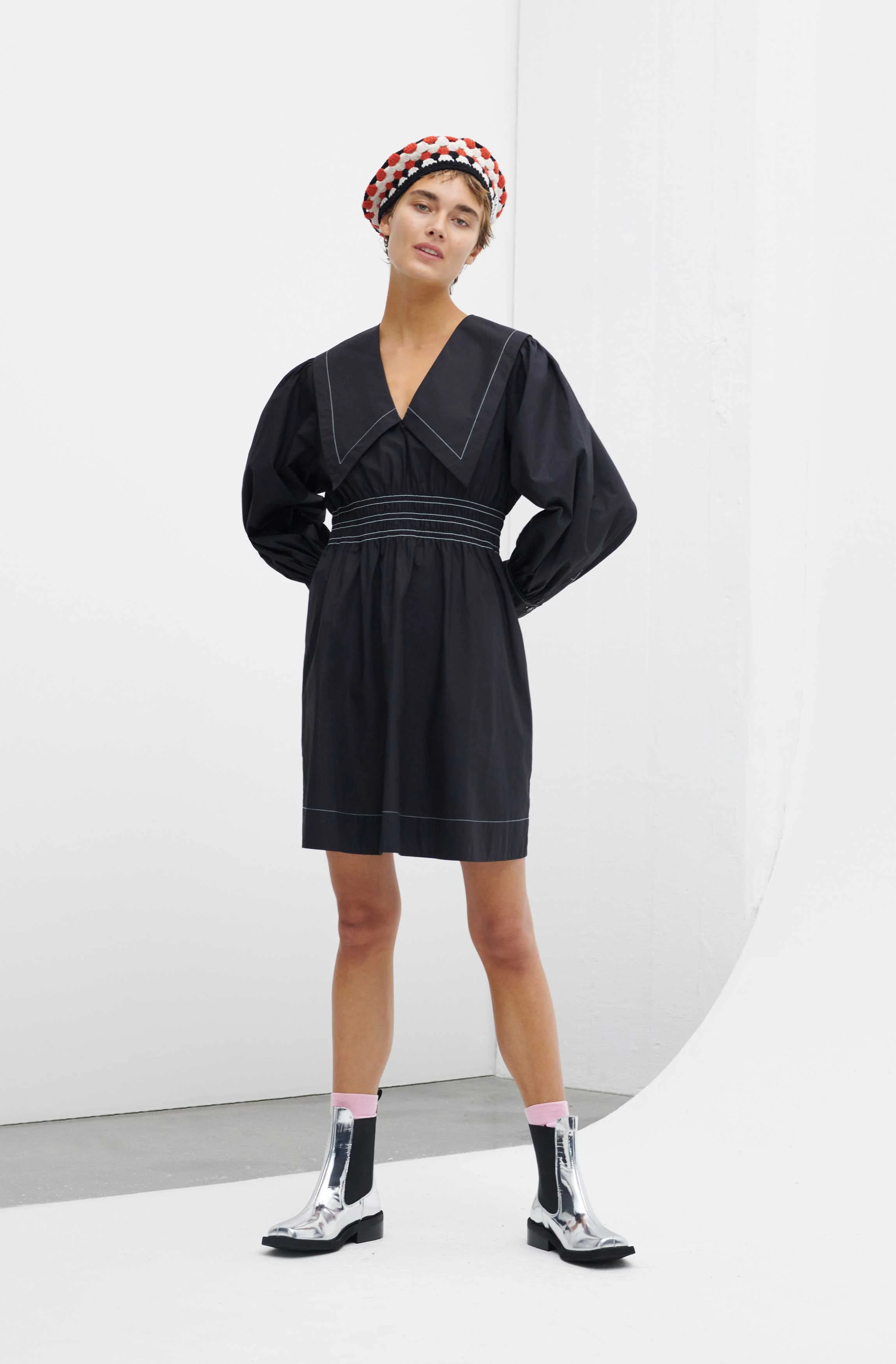 Poplin Mini Dress | Black - Image 3