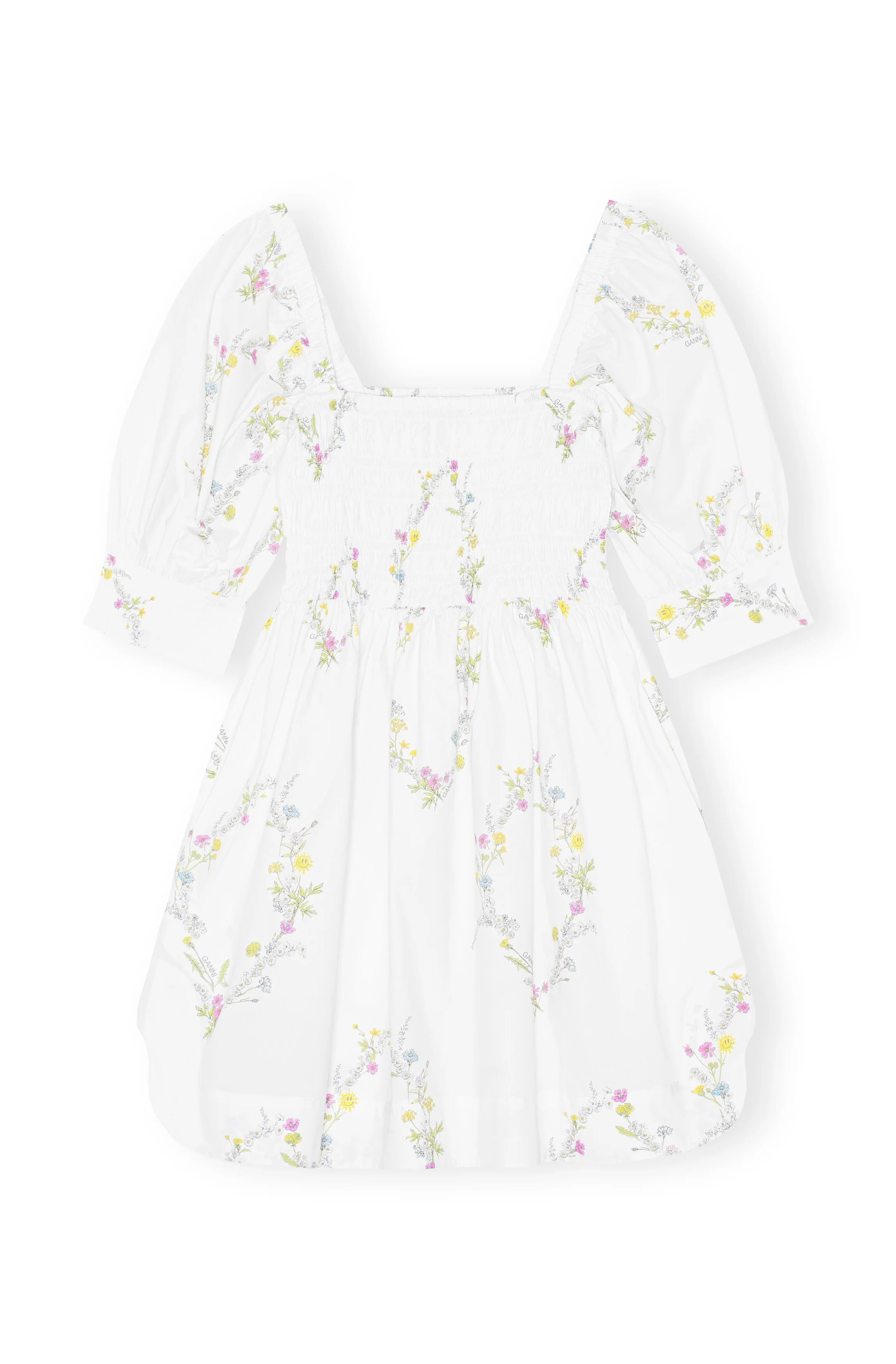 Poplin Mini Dress | Floral Shape Bright White