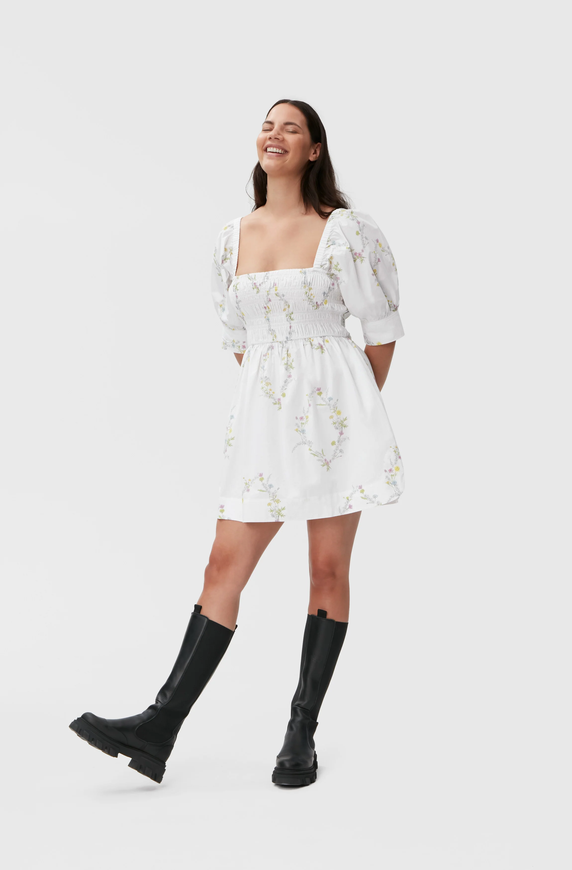 Poplin Mini Dress | Floral Shape Bright White - Image 3