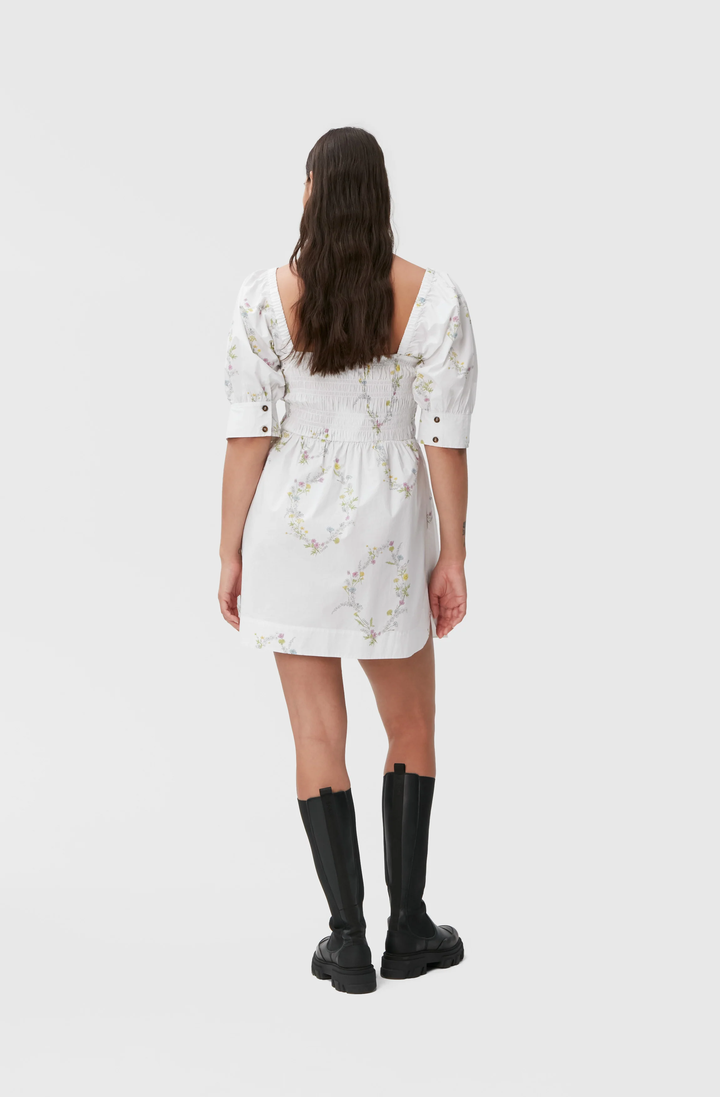 Poplin Mini Dress | Floral Shape Bright White - Image 4