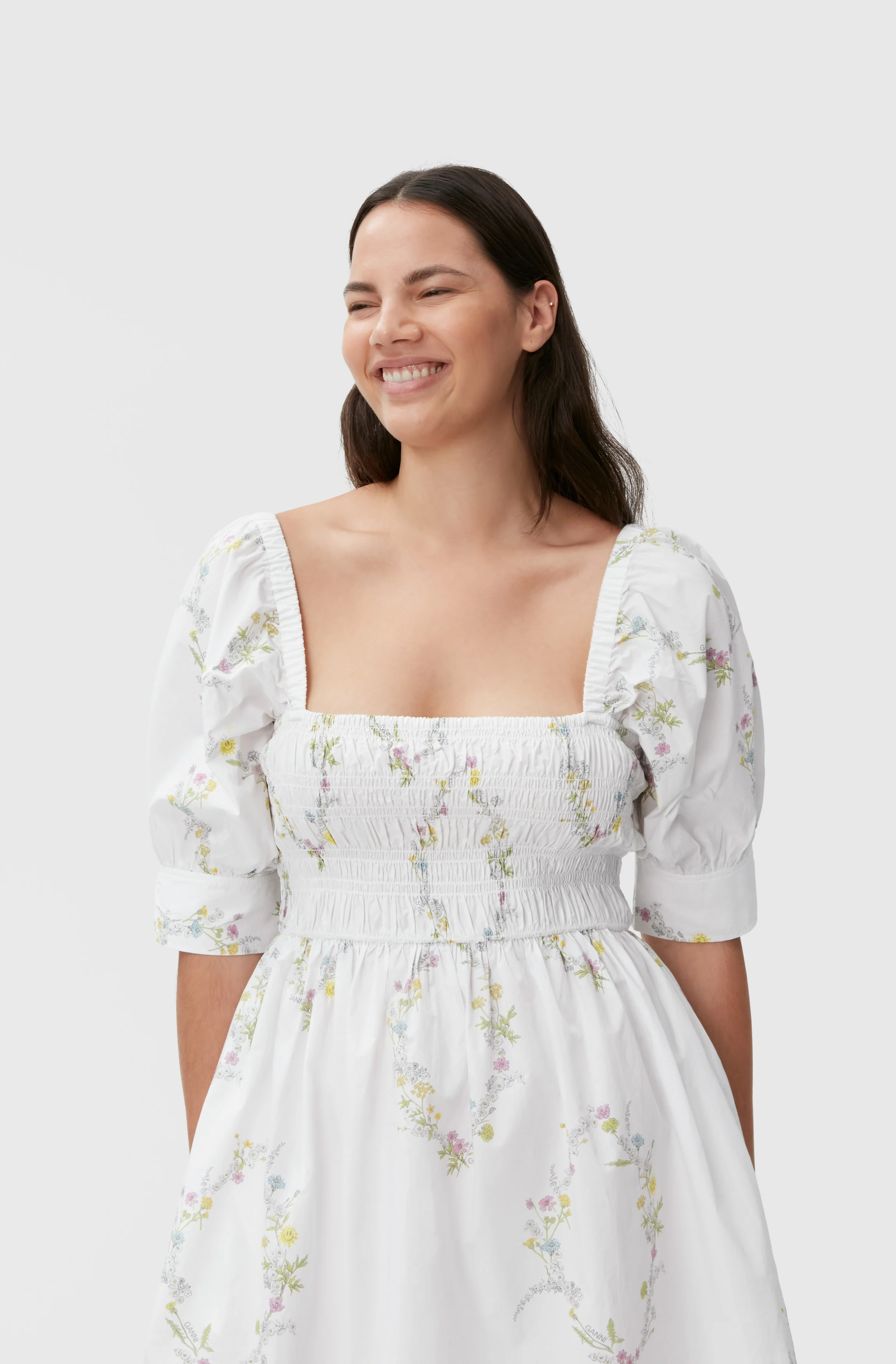 Poplin Mini Dress | Floral Shape Bright White - Image 5