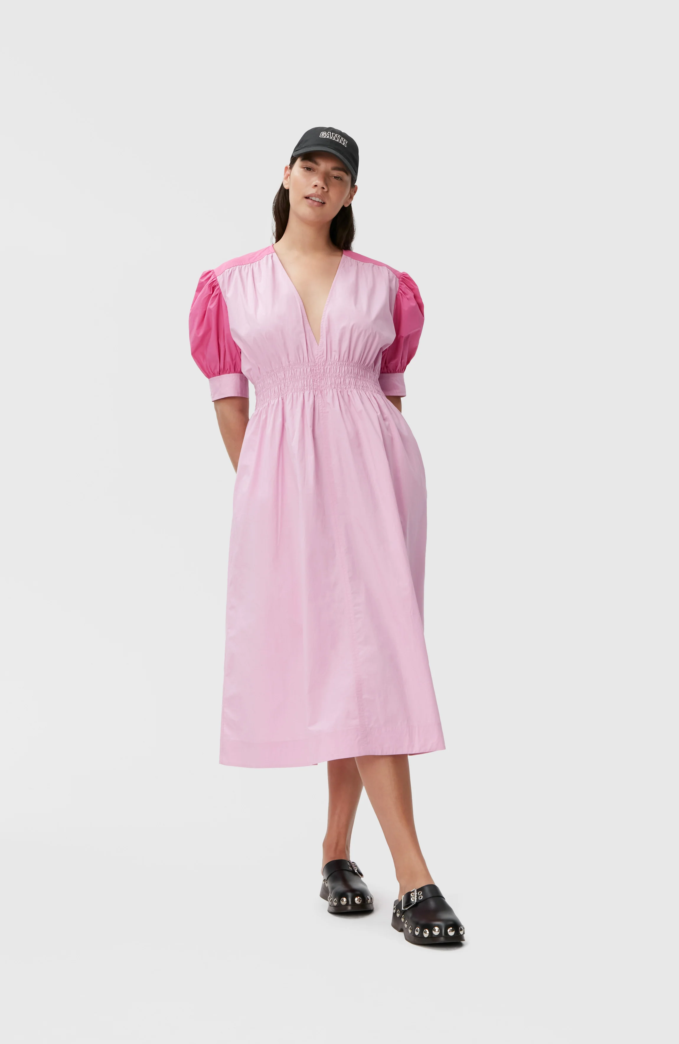 Poplin V-Neck Midi Dress | Phlox Pink - Image 3