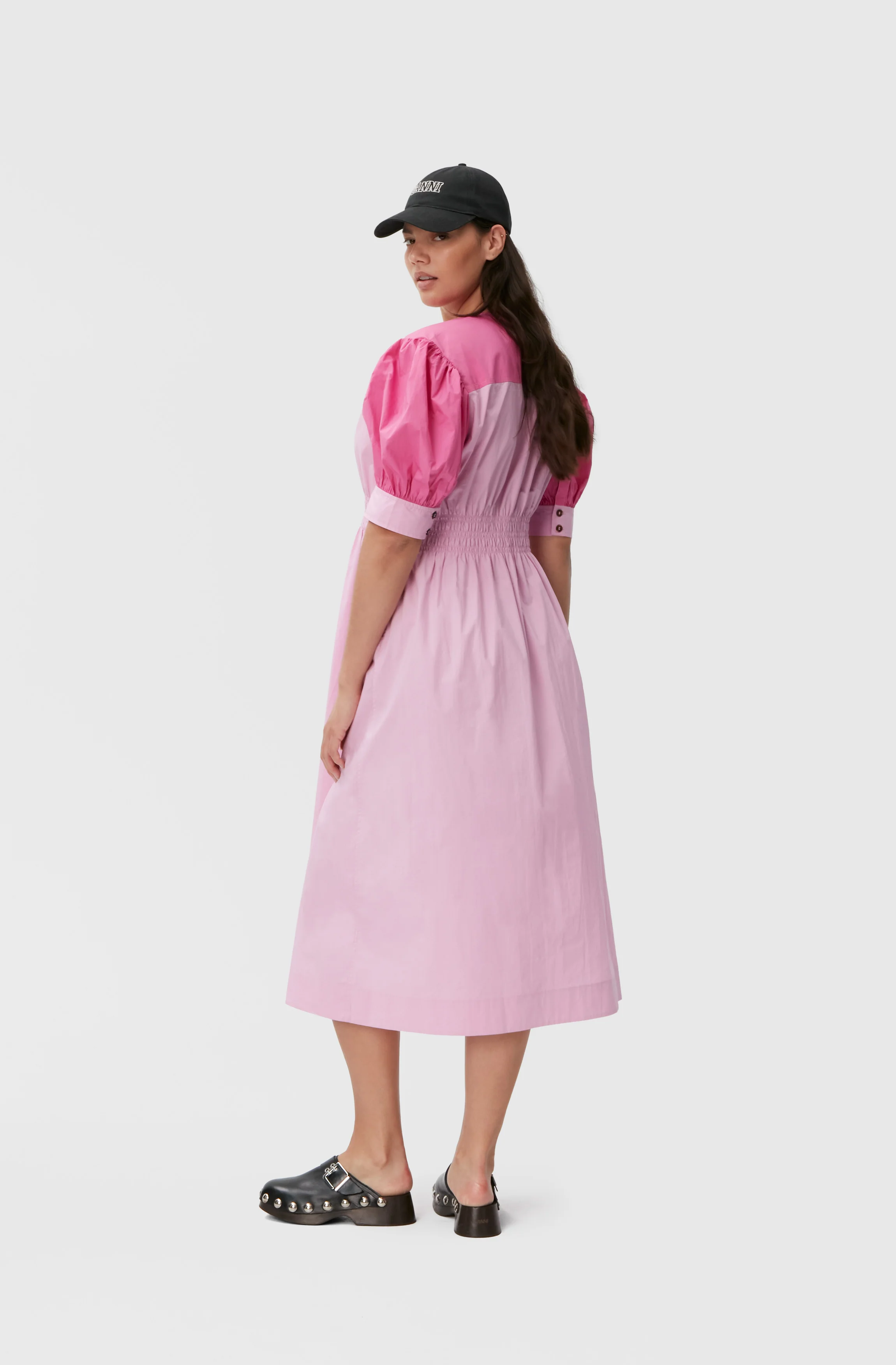 Poplin V-Neck Midi Dress | Phlox Pink - Image 4