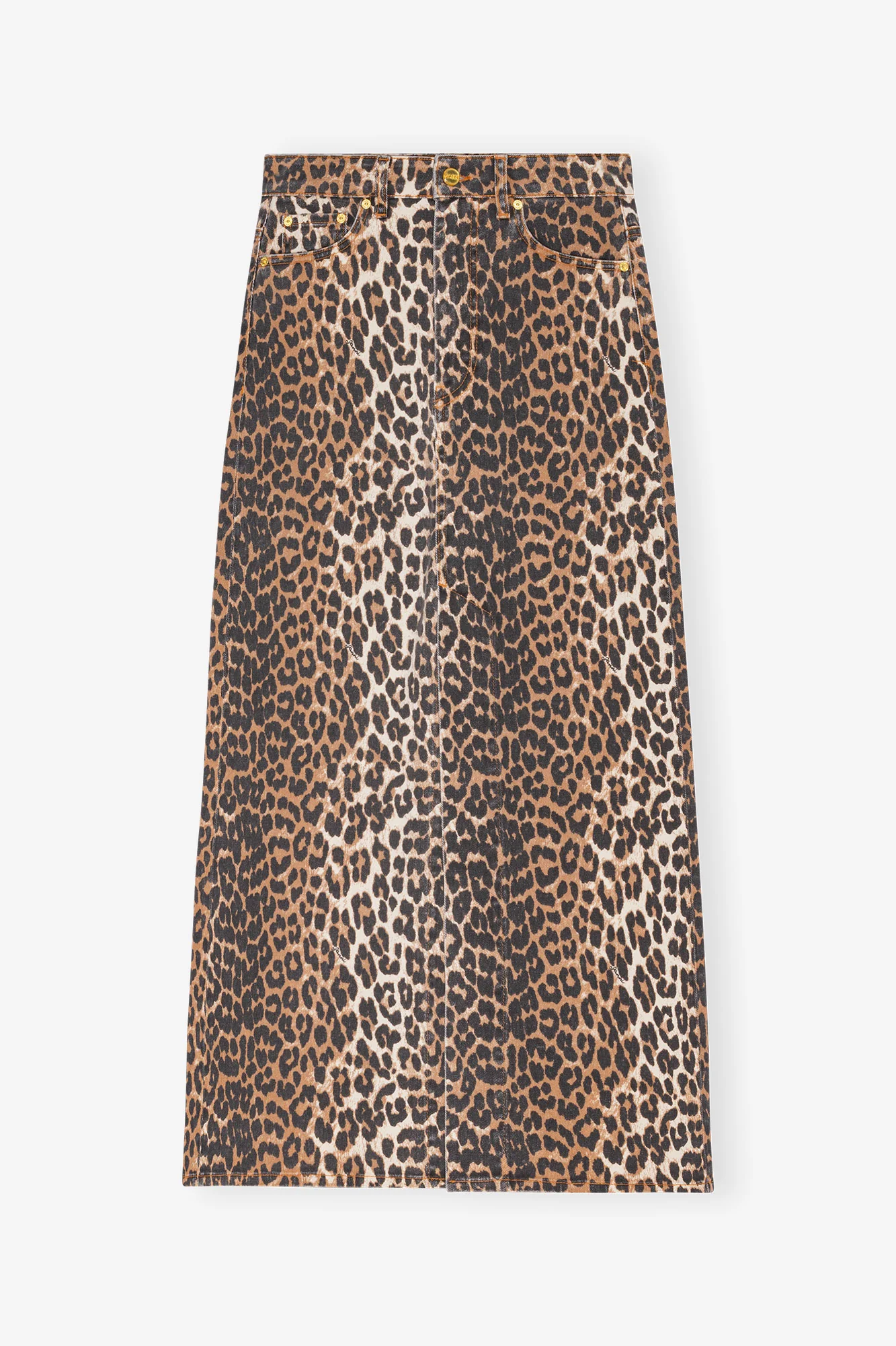 Print Denim Maxi Slit Skirt | Leopard