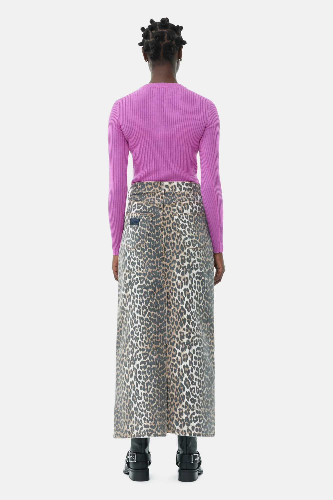 Print Denim Maxi Slit Skirt | Leopard - Image 5