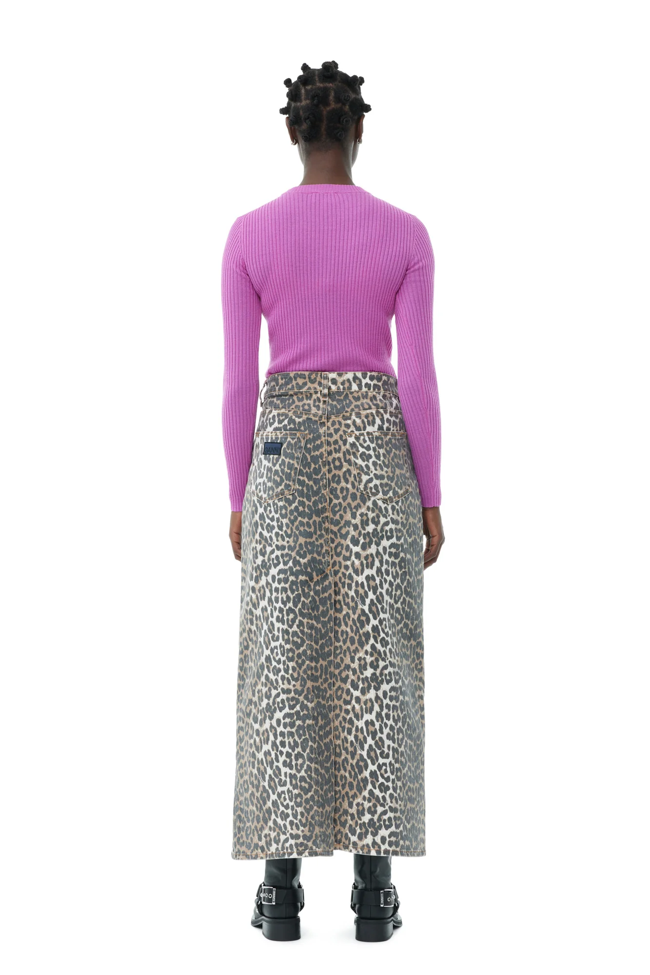 Print Denim Maxi Slit Skirt | Leopard - Image 6