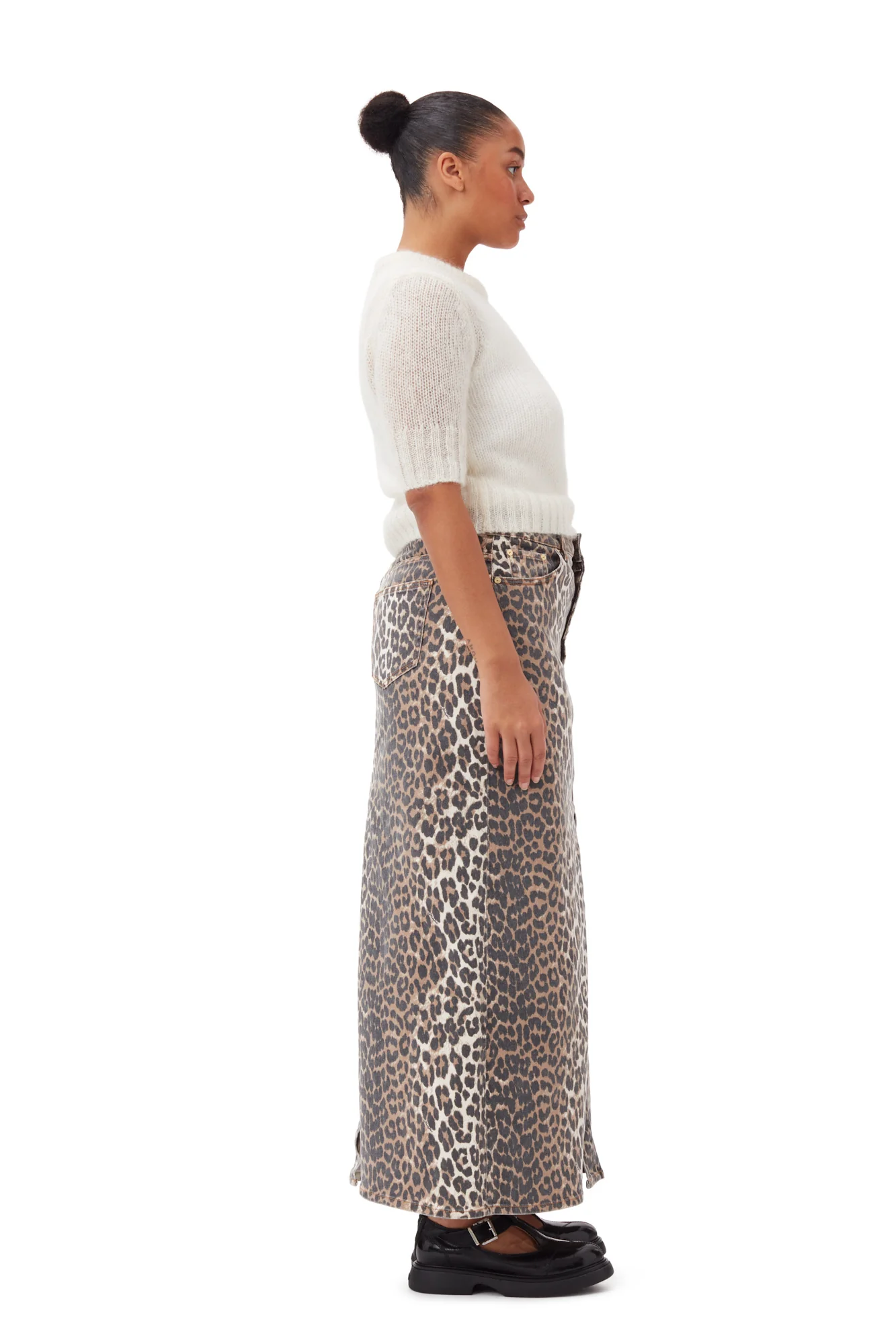 Print Denim Maxi Slit Skirt | Leopard - Image 8