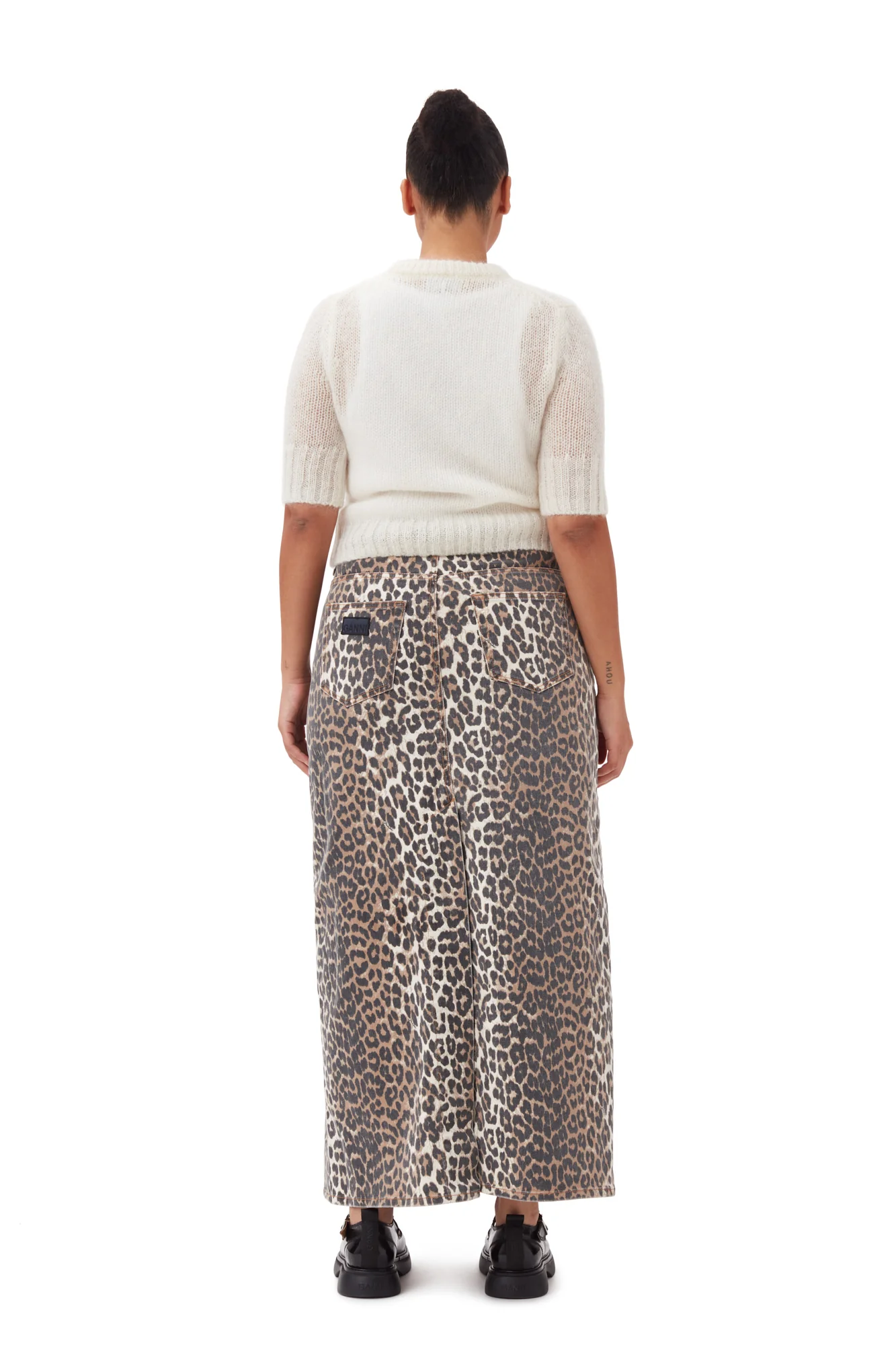 Print Denim Maxi Slit Skirt | Leopard - Image 9