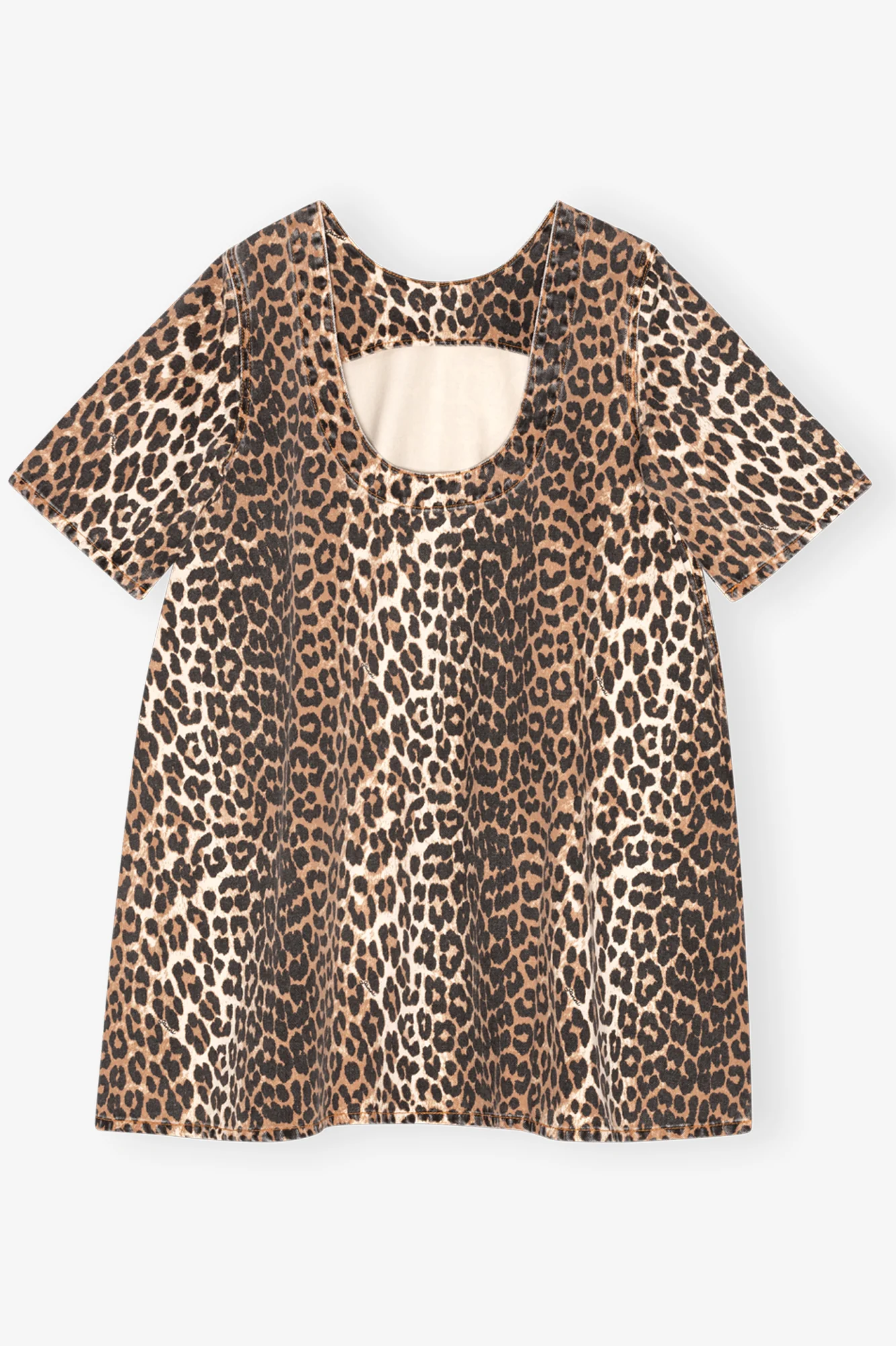 Print Denim Open-Back Mini Dress | Leopard - Image 2