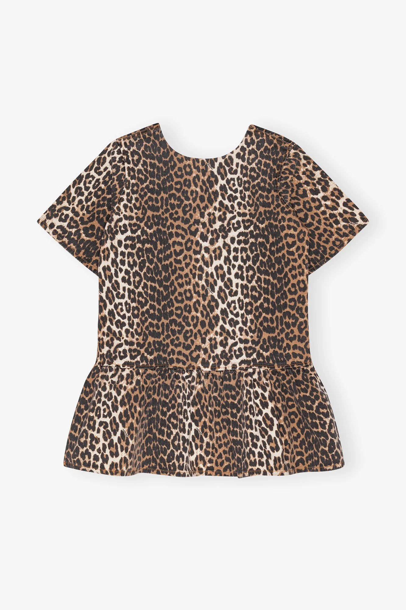 Print Denim Slip-On style Open-Back Mini Dress | Leopard