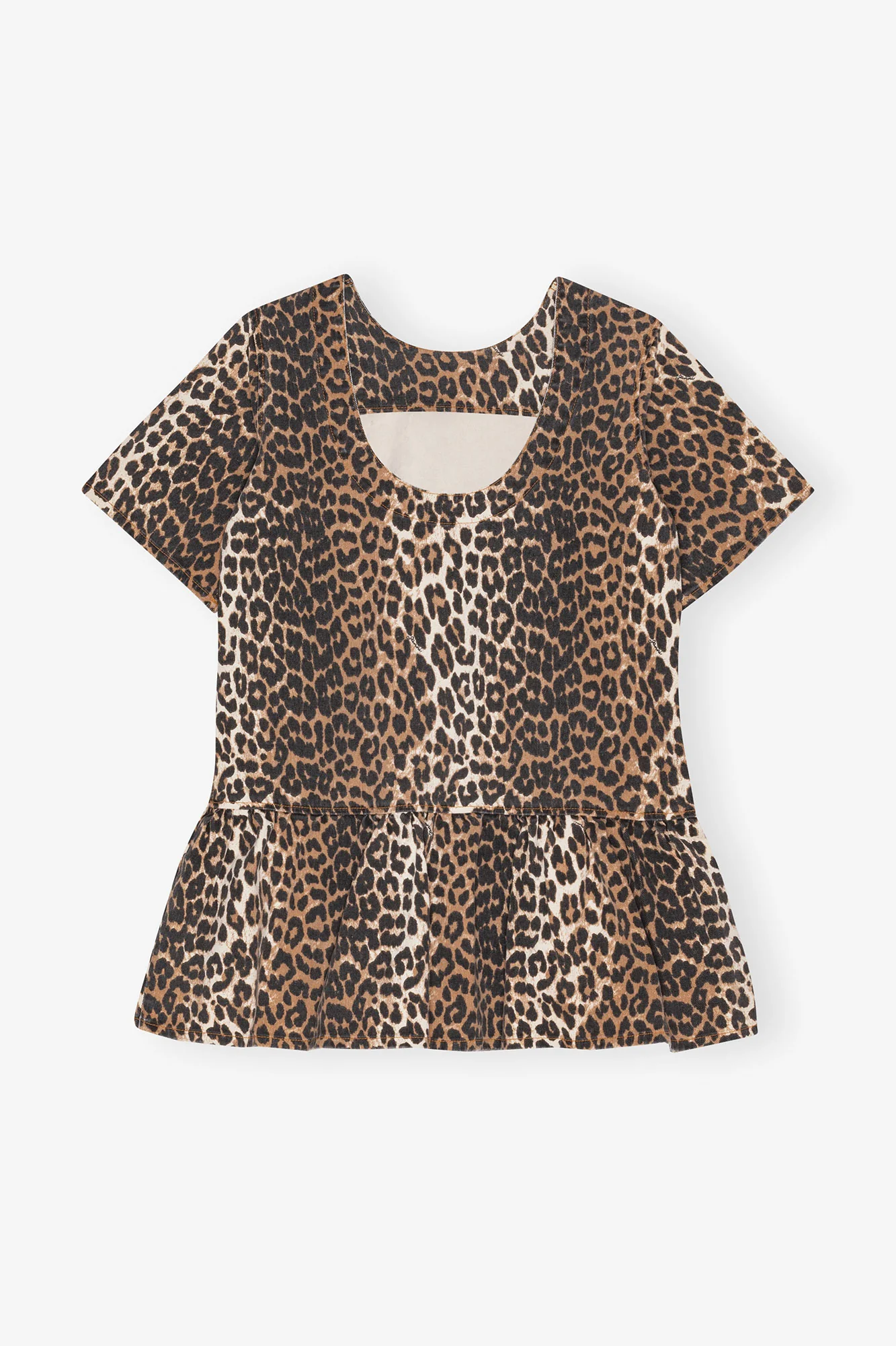 Print Denim Slip-On style Open-Back Mini Dress | Leopard - Image 2
