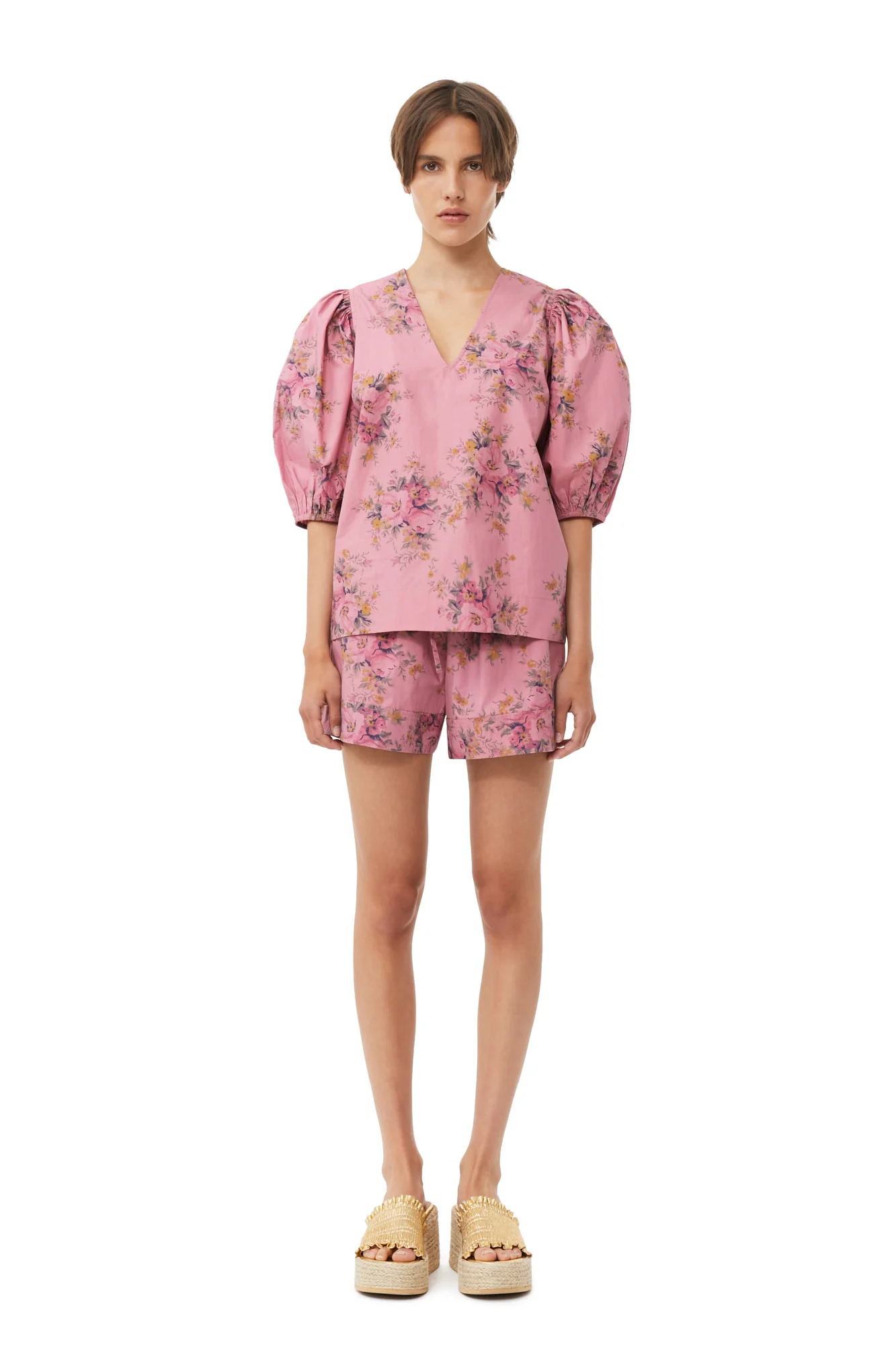 Printed Cotton Elasticated Shorts | Orchid Smoke - Image 3