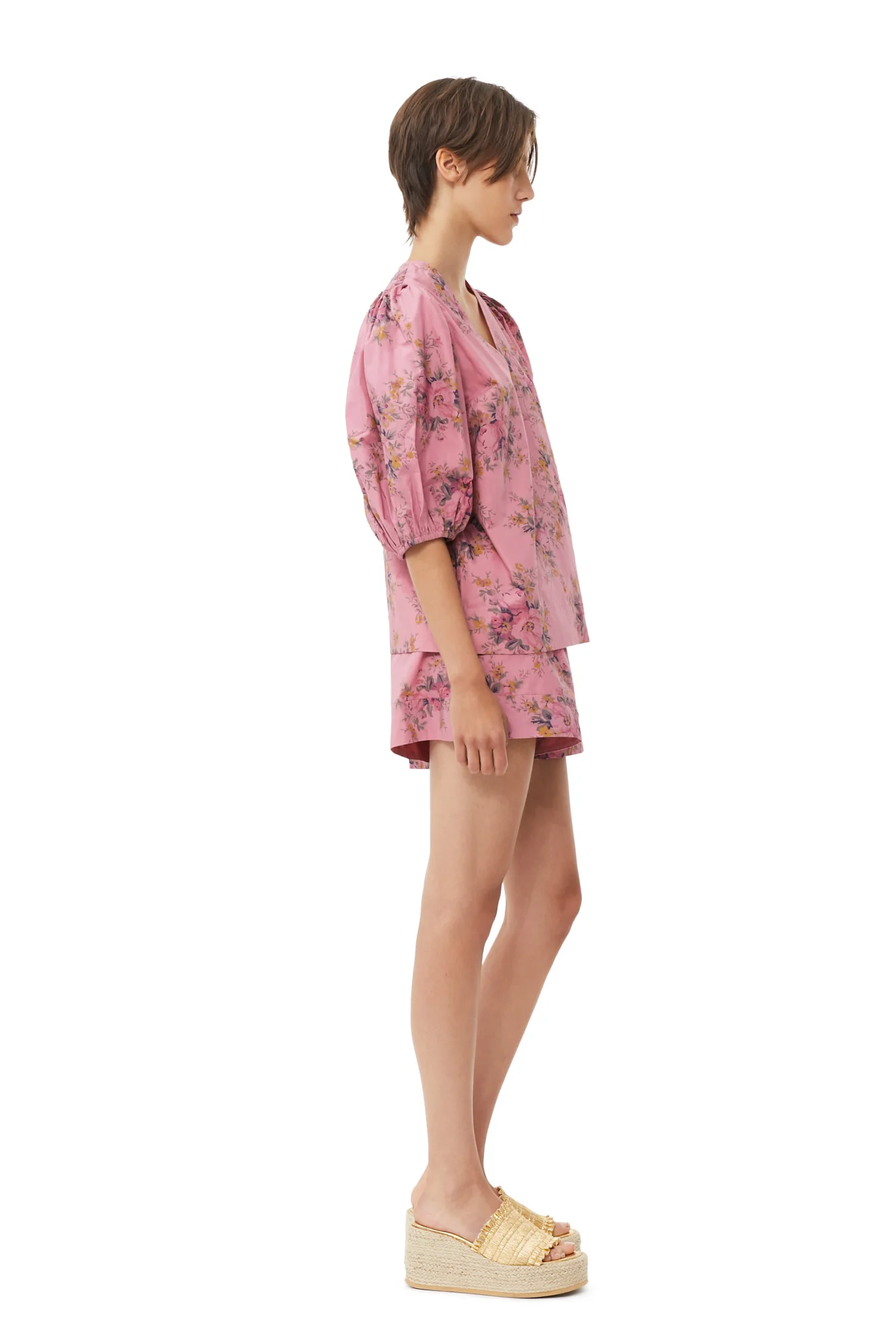 Printed Cotton Elasticated Shorts | Orchid Smoke - Image 4