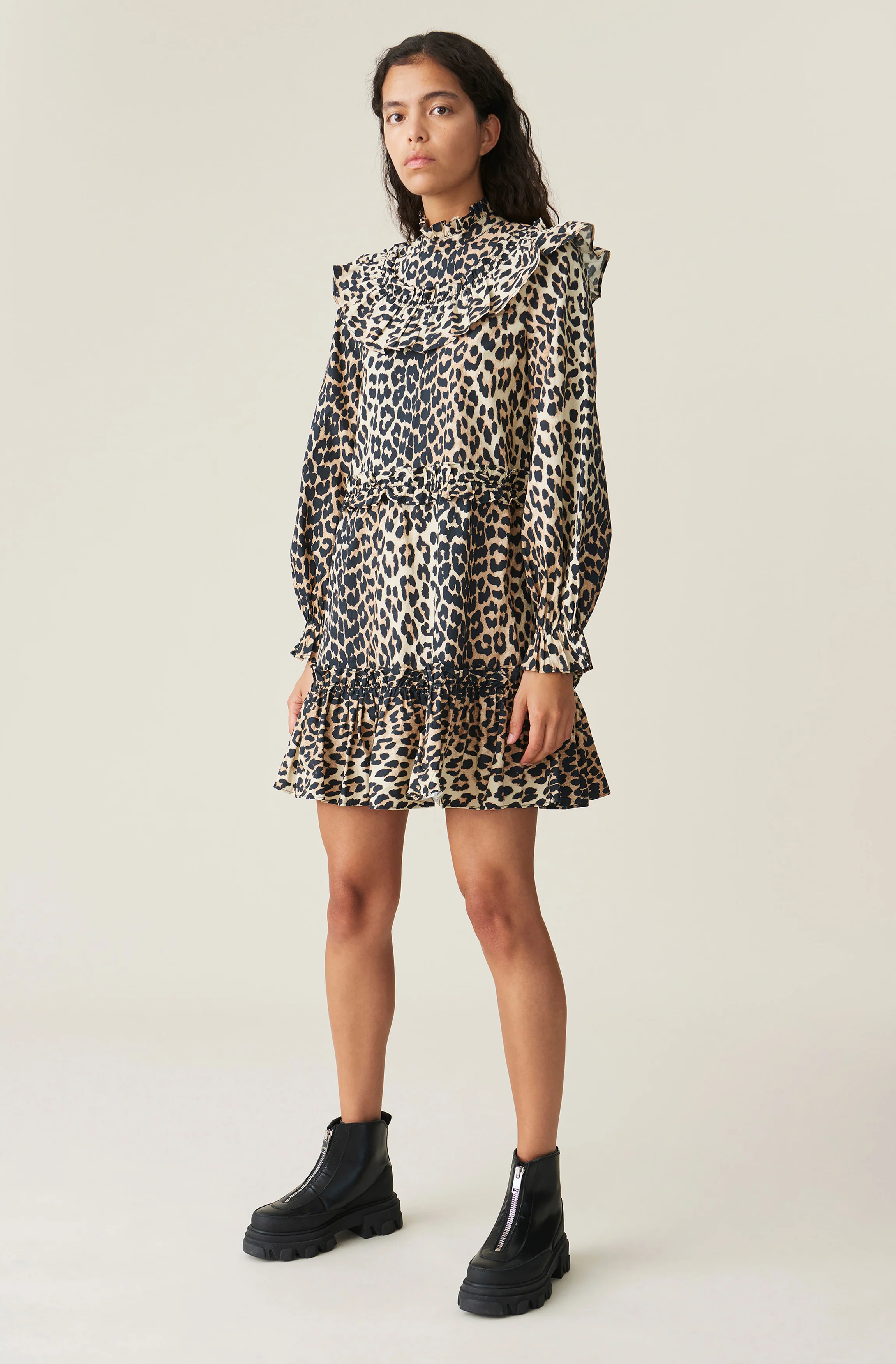 Printed Cotton Frill Dress | Leopard - Image 2
