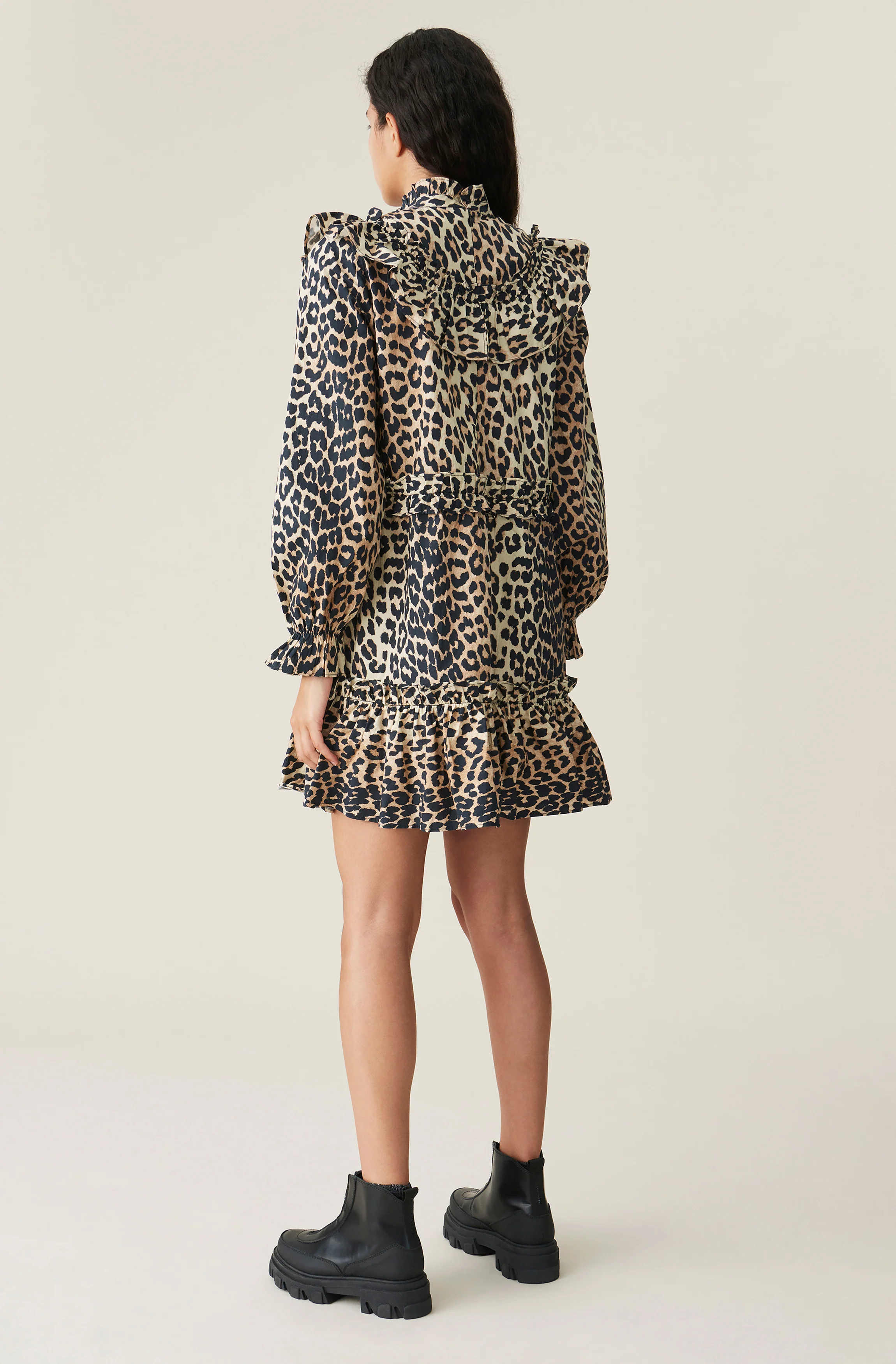 Printed Cotton Frill Dress | Leopard - Image 3