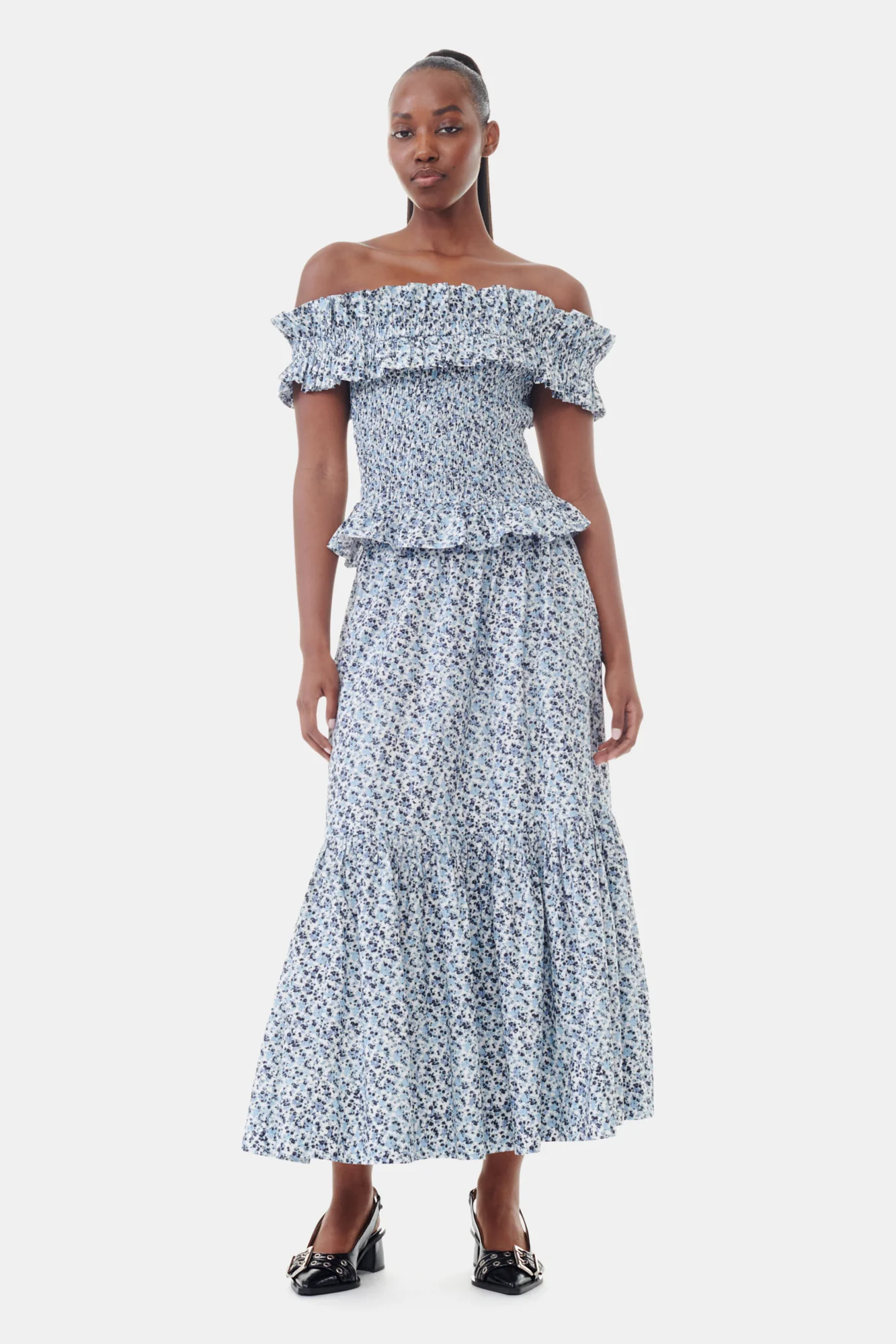 Printed Cotton Maxi Flounce Skirt | Glacier Lake - Image 3